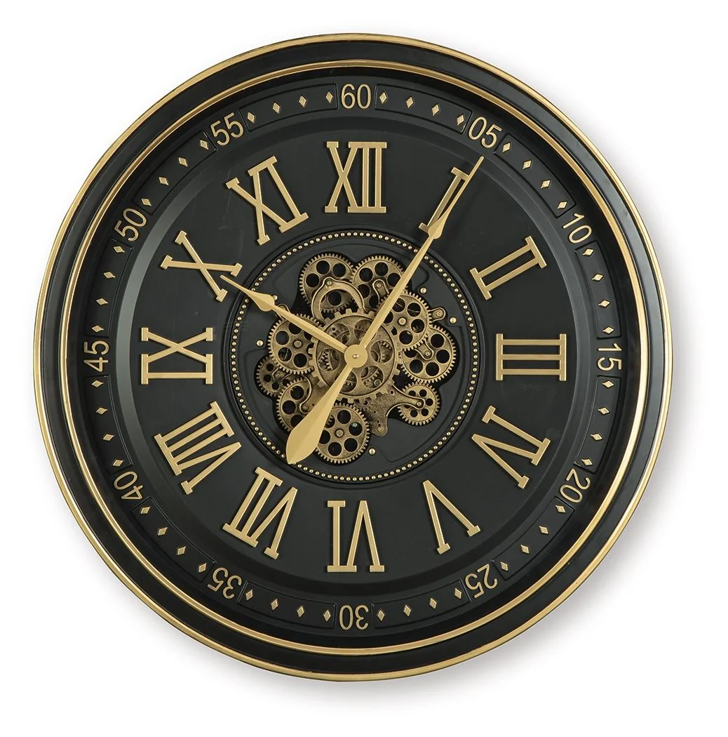 Dairton - Wall Clock - Black / Gold Finish