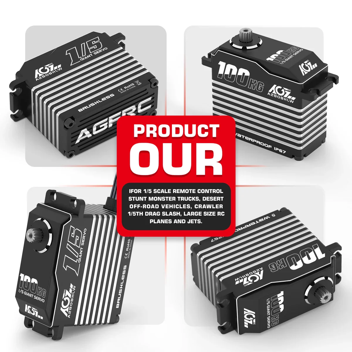 AGFRC A280BHMW A280BHLW 78KG 100KG 5th Scale HV High Torque WP Brushless RC Racing Servo For 1/5 Large Aircraft Car Boat RC Mode