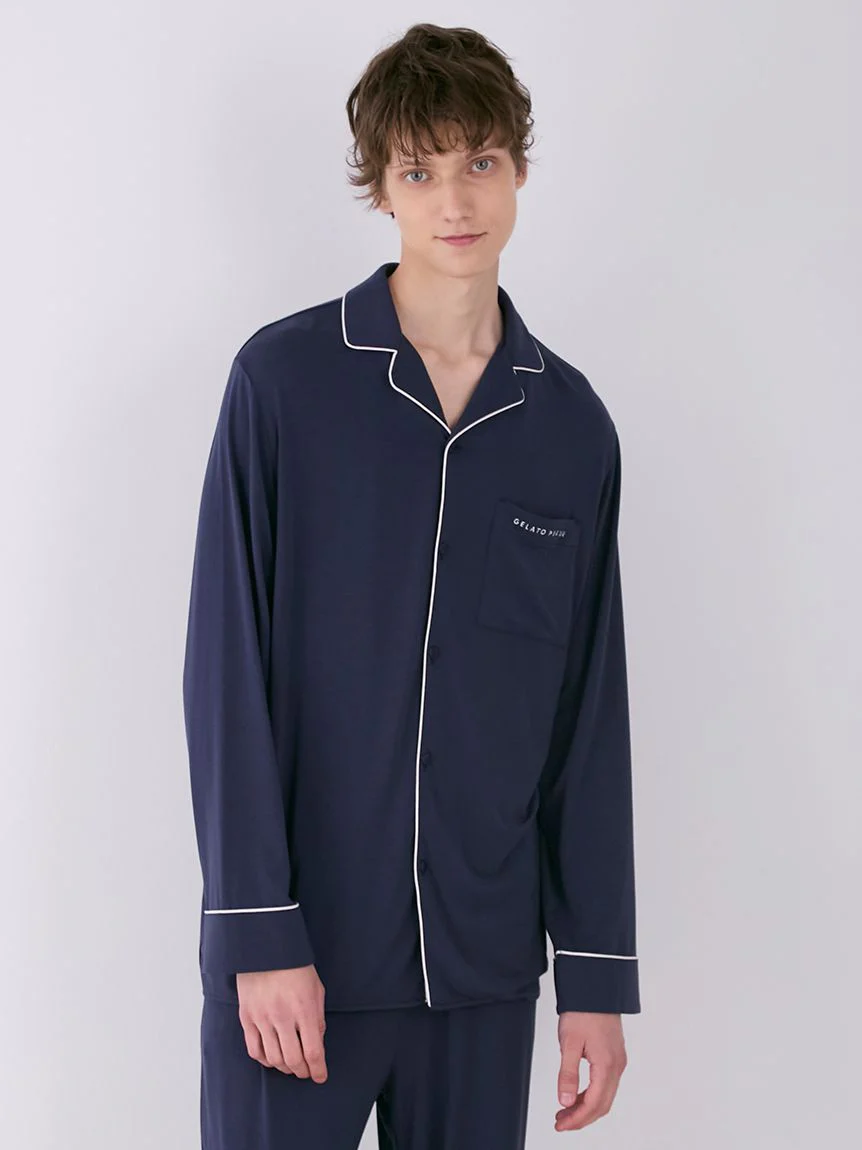 MEN's Rayon Long-Sleeve Sleep Shirt with Piping