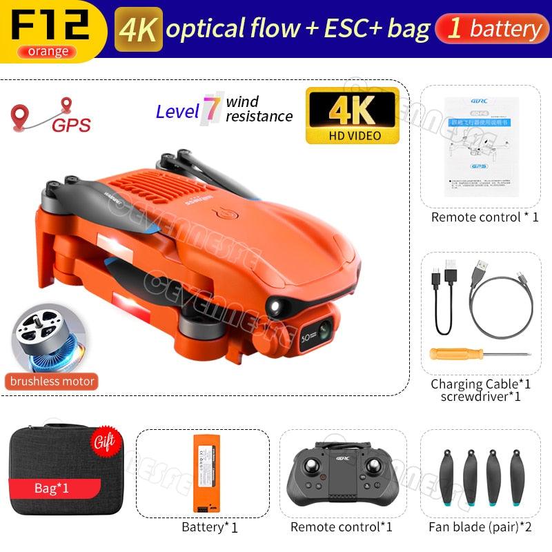 F12 GPS Drone - 4K HD professional 6K HD Dual Camera Wi-Fi FPV RC helicopter Brushless Foldable Quadcopter RC Distance 2KM Professional Camera Drone