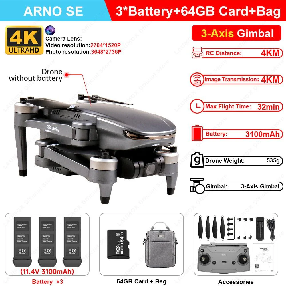 C-FLY Arno SE MAX Drone -  Profesional 4K HD Camera 3-Axis Micro Gimbal 5G Wifi GPS Drone With HD Camera FPV Brushless Foldable RC Quadcopter Professional Camera Drone