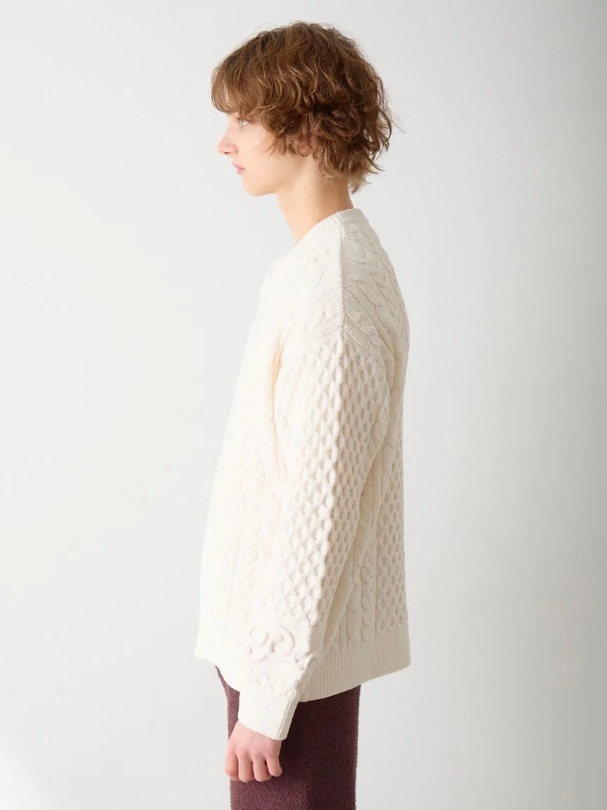 Men's Aran Rope Embroidery Logo Cardigan