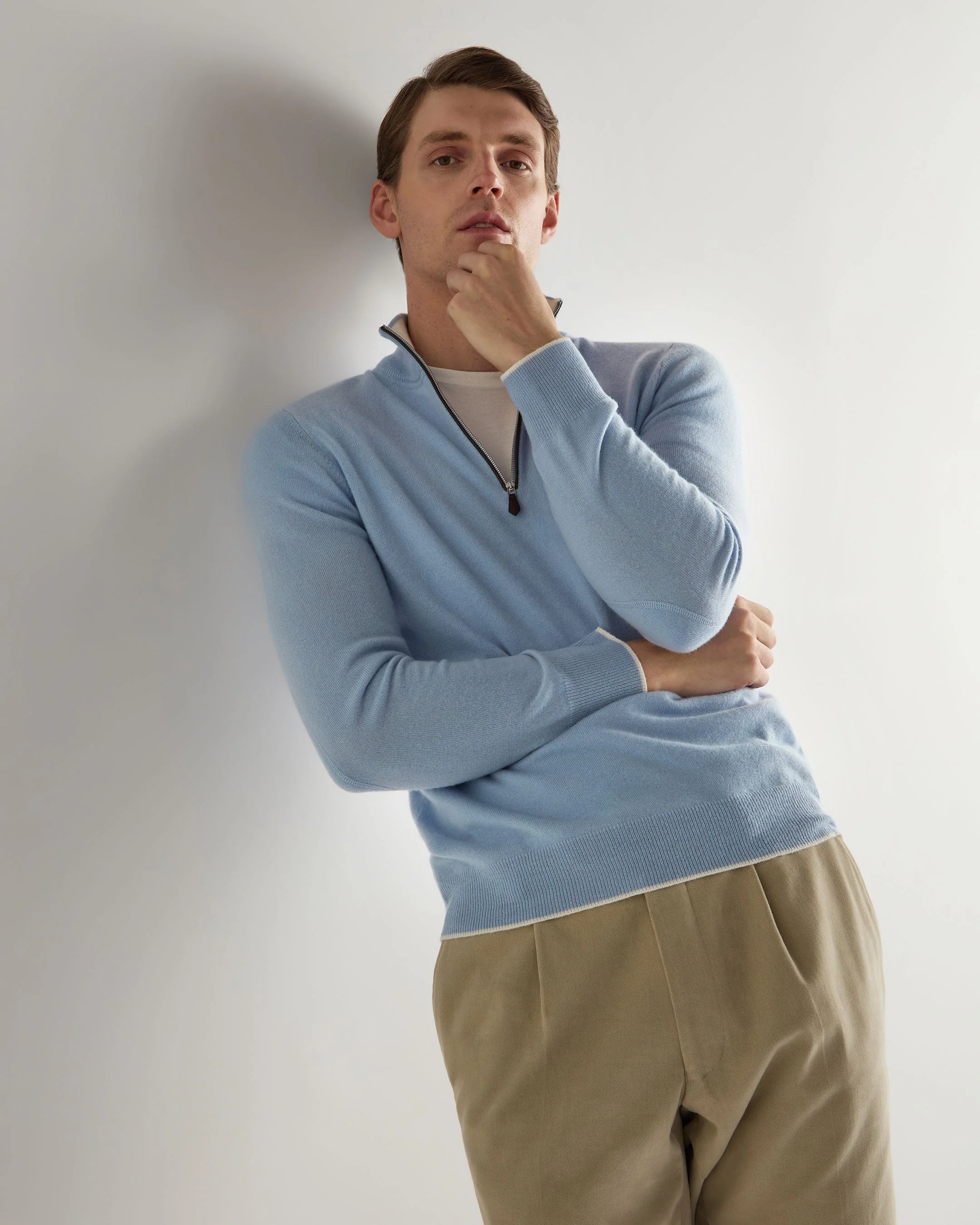 Men's Carnaby Half Zip Cashmere Jumper Sea Mist Blue