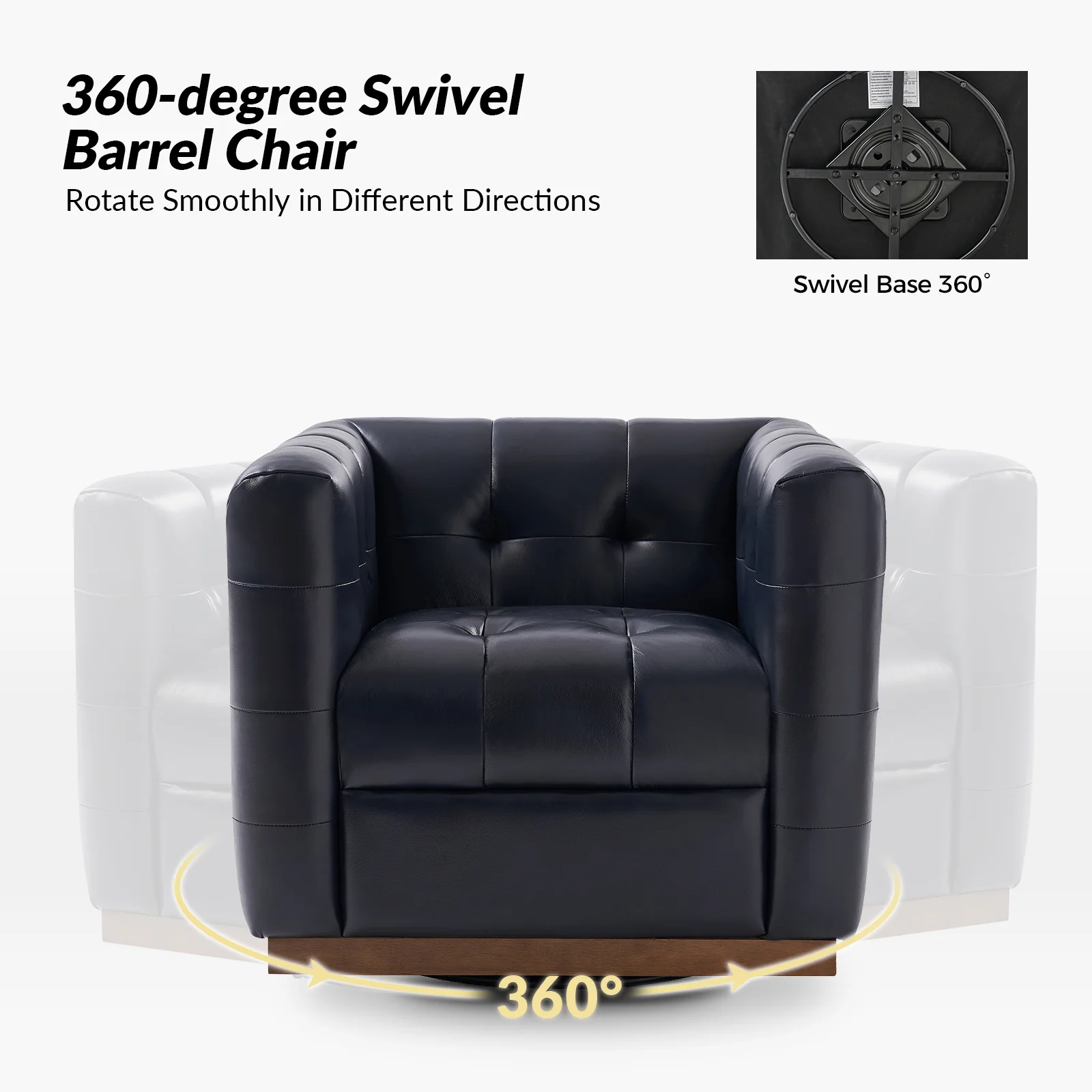 Arnold Genuine Leather Swivel Club Chair in Navy