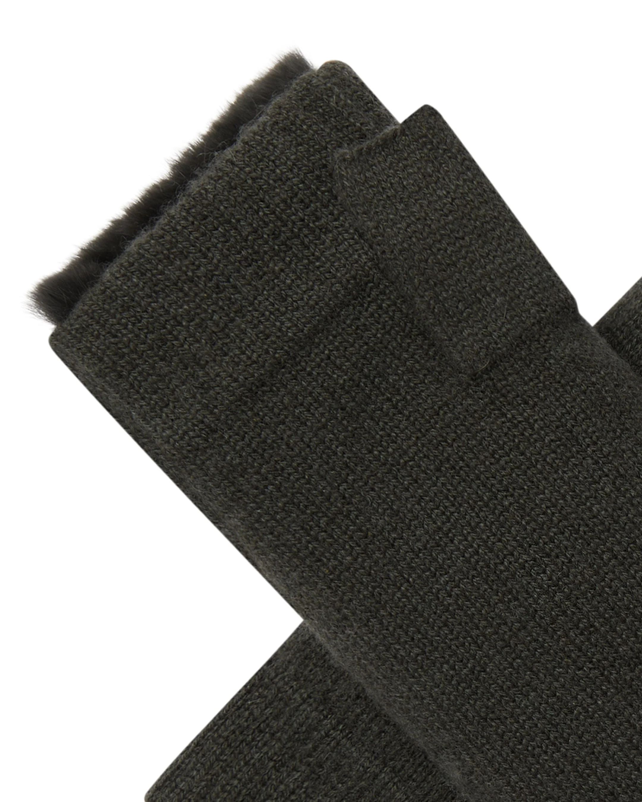 Unisex Fur Lined Fingerless Cashmere Gloves Arabica Khaki Green