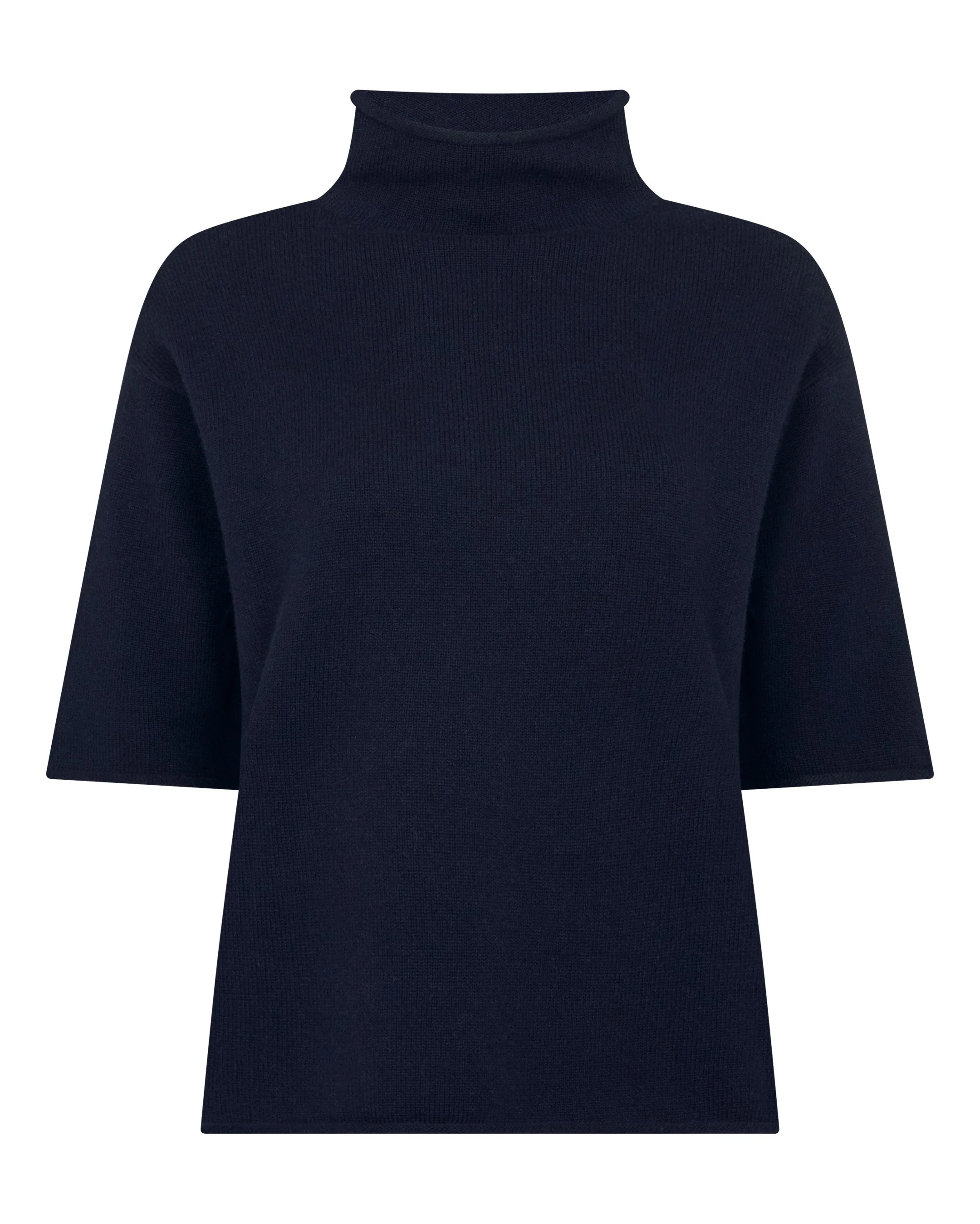 Women's Short Sleeve Turtle Neck Cashmere Sweater Navy Blue