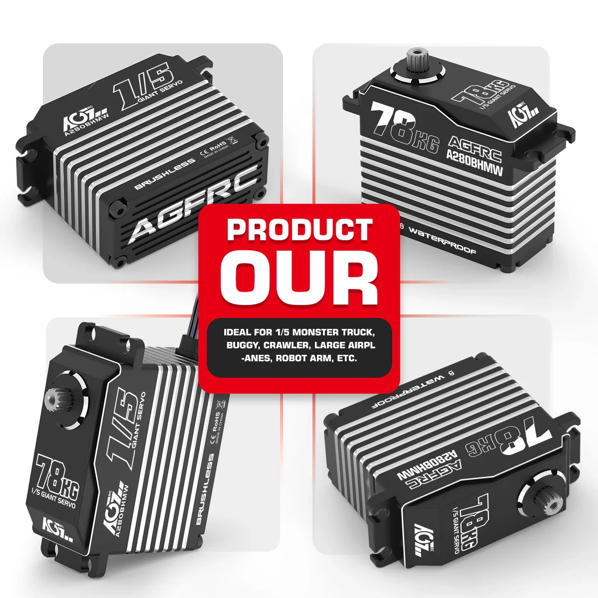 AGFRC A280BHMW A280BHLW 78KG 100KG 5th Scale HV High Torque WP Brushless RC Racing Servo For 1/5 Large Aircraft Car Boat RC Mode