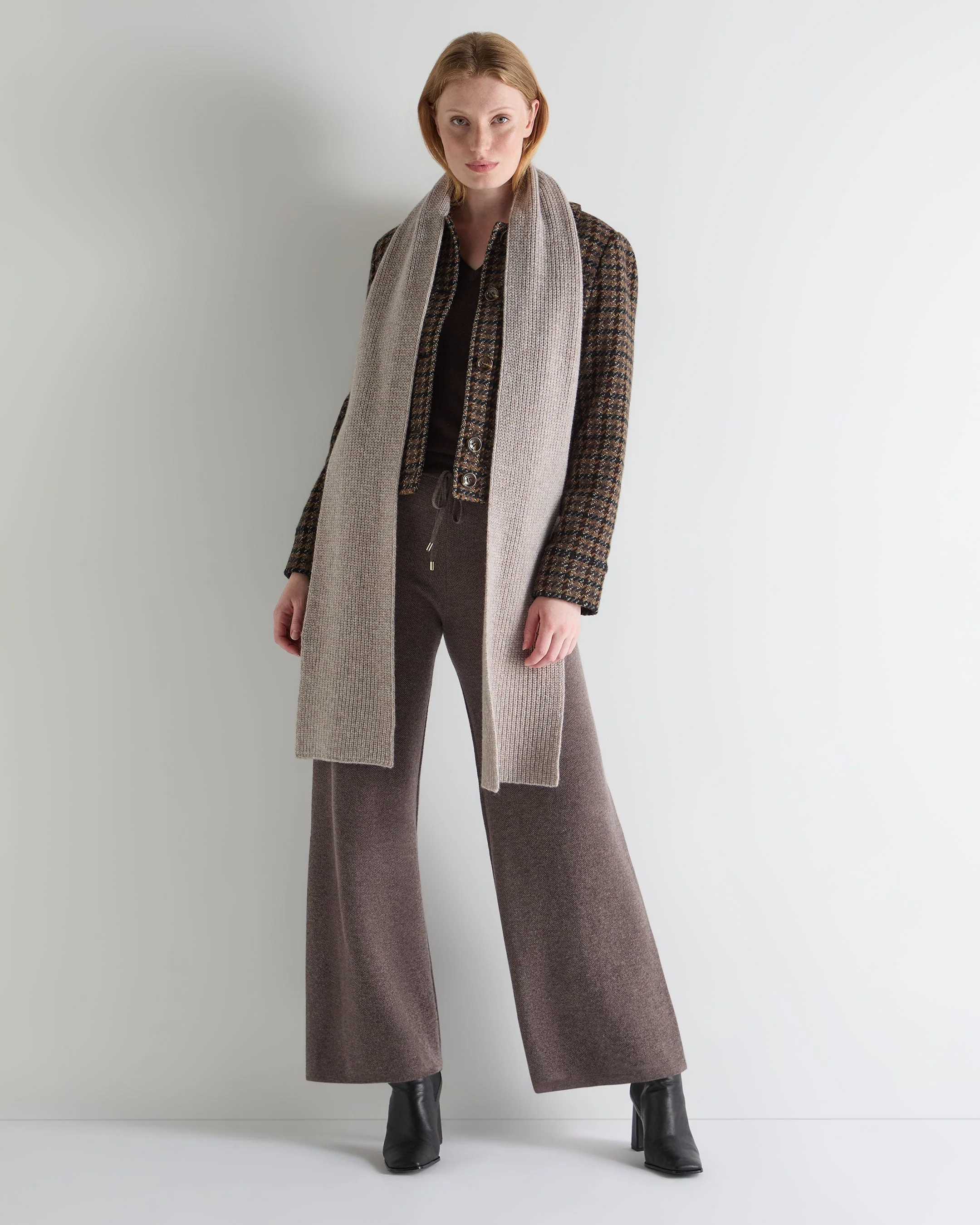 Unisex Ribbed Cashmere Scarf Basilica Beige Brown Marl