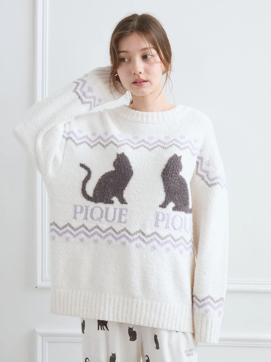 Black Cat Jacquard Pullover
