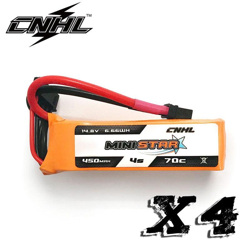 4PCS CNHL Lipo 4S 14.8V Battery for FPV - 450mAh 70C MiniStar With XT30 Plug For Mini Quadcopter RC CineBee Whoop Beta FPV Toothpick Drone