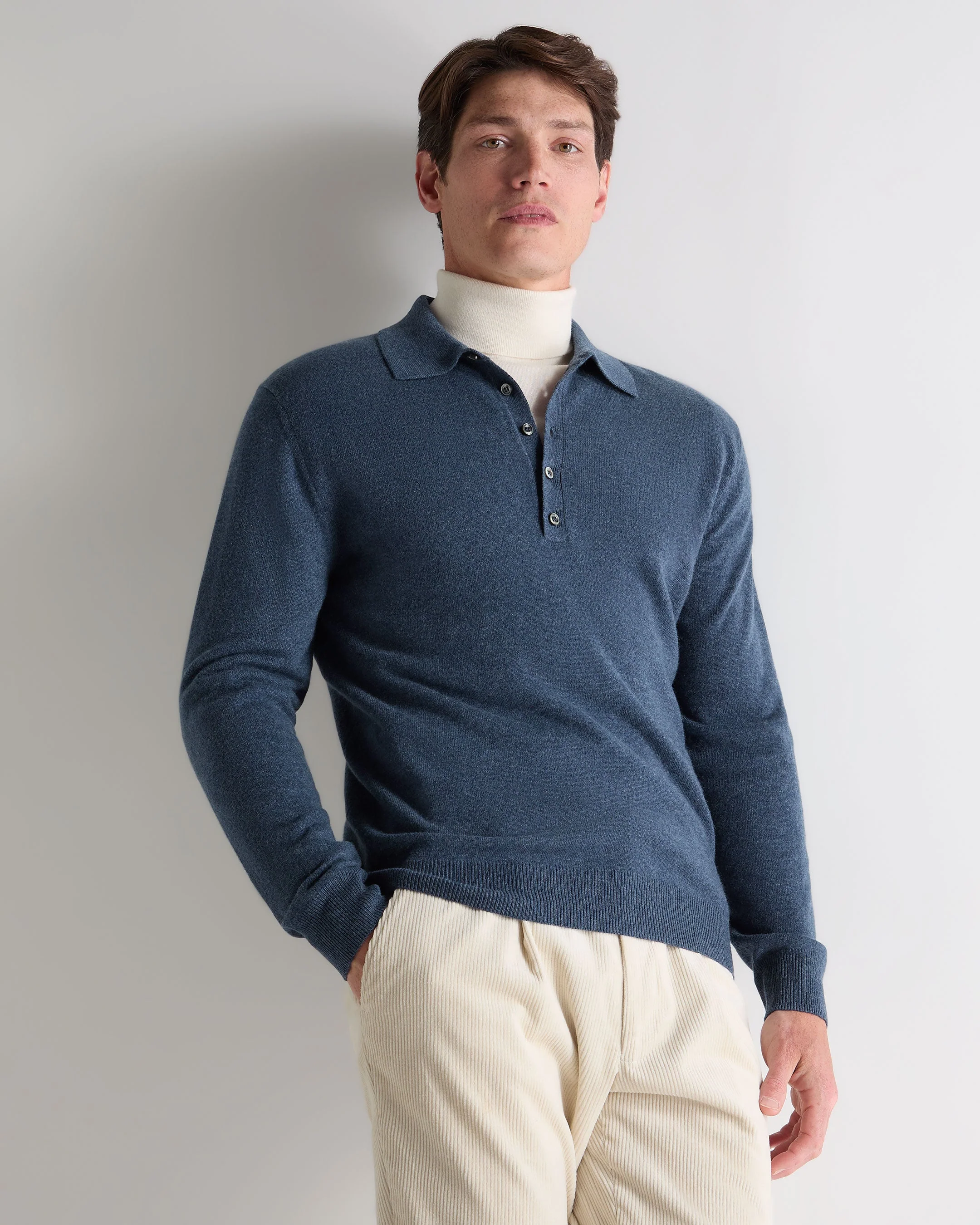 Men's Greenwich Cashmere Polo Shirt Light Denim Blue