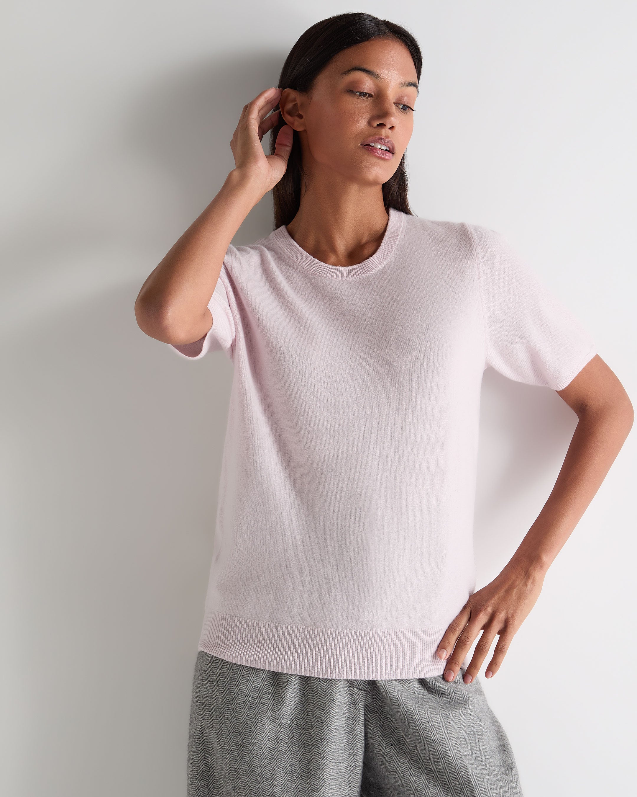 Women's Milly Classic Cashmere T-Shirt Chalk Pink