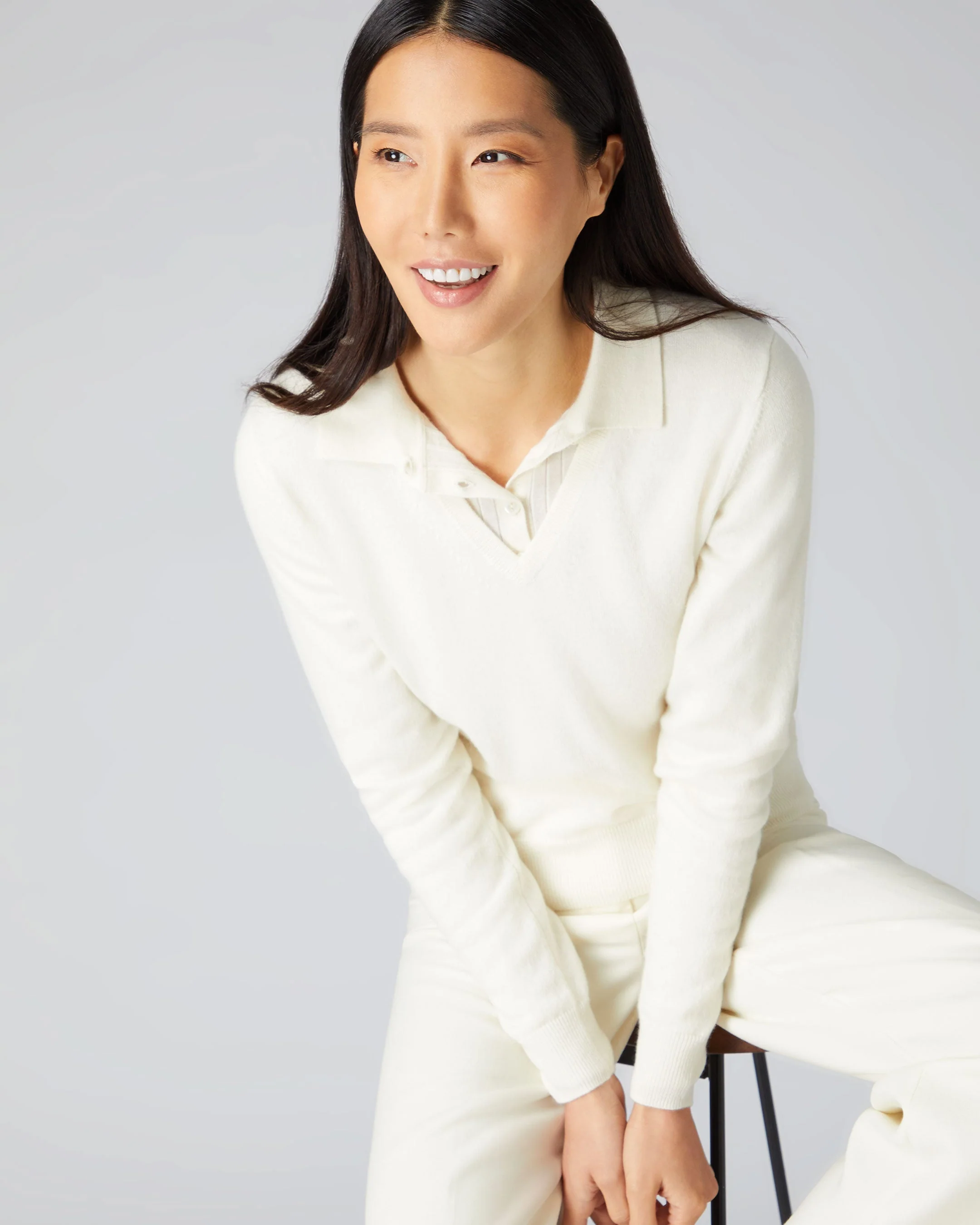 Women's Phoebe V Neck Cashmere Sweater New Ivory White