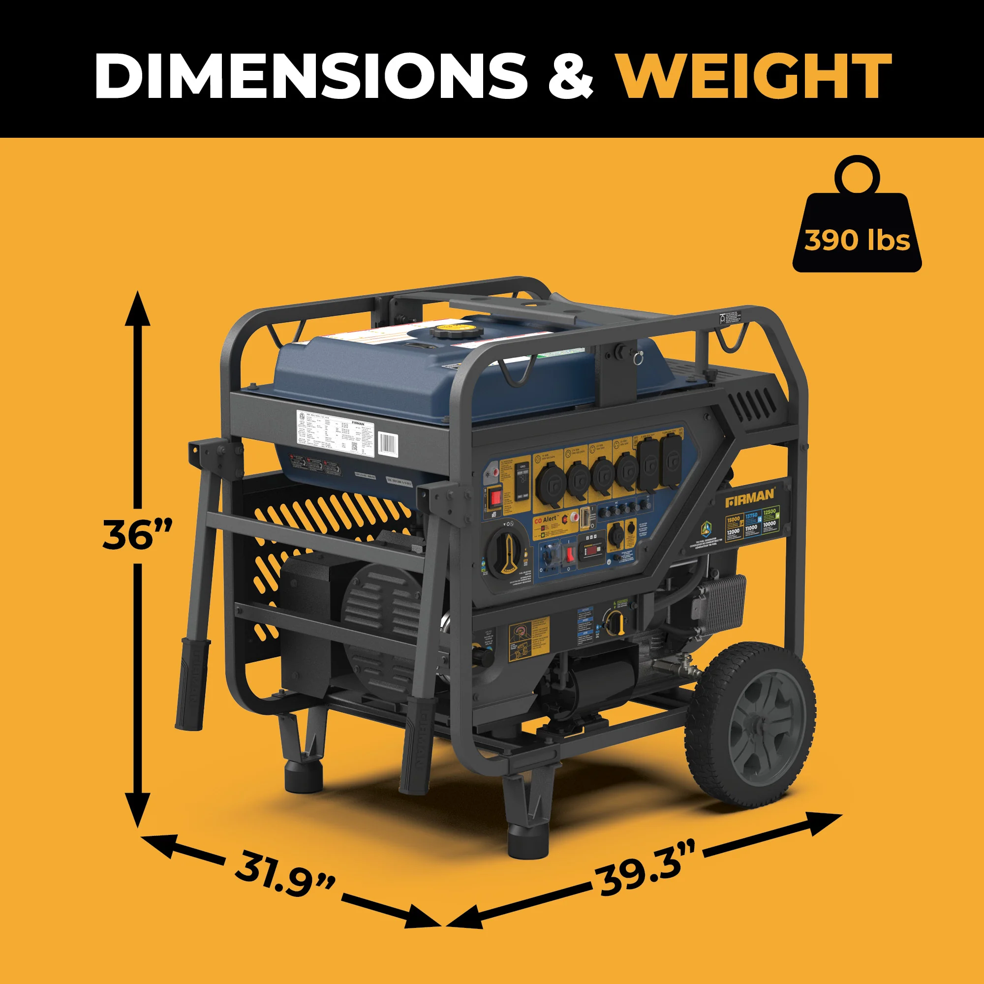 TRI FUEL PORTABLE GENERATOR 15000W ELECTRIC START 120/240V WITH CO ALERT