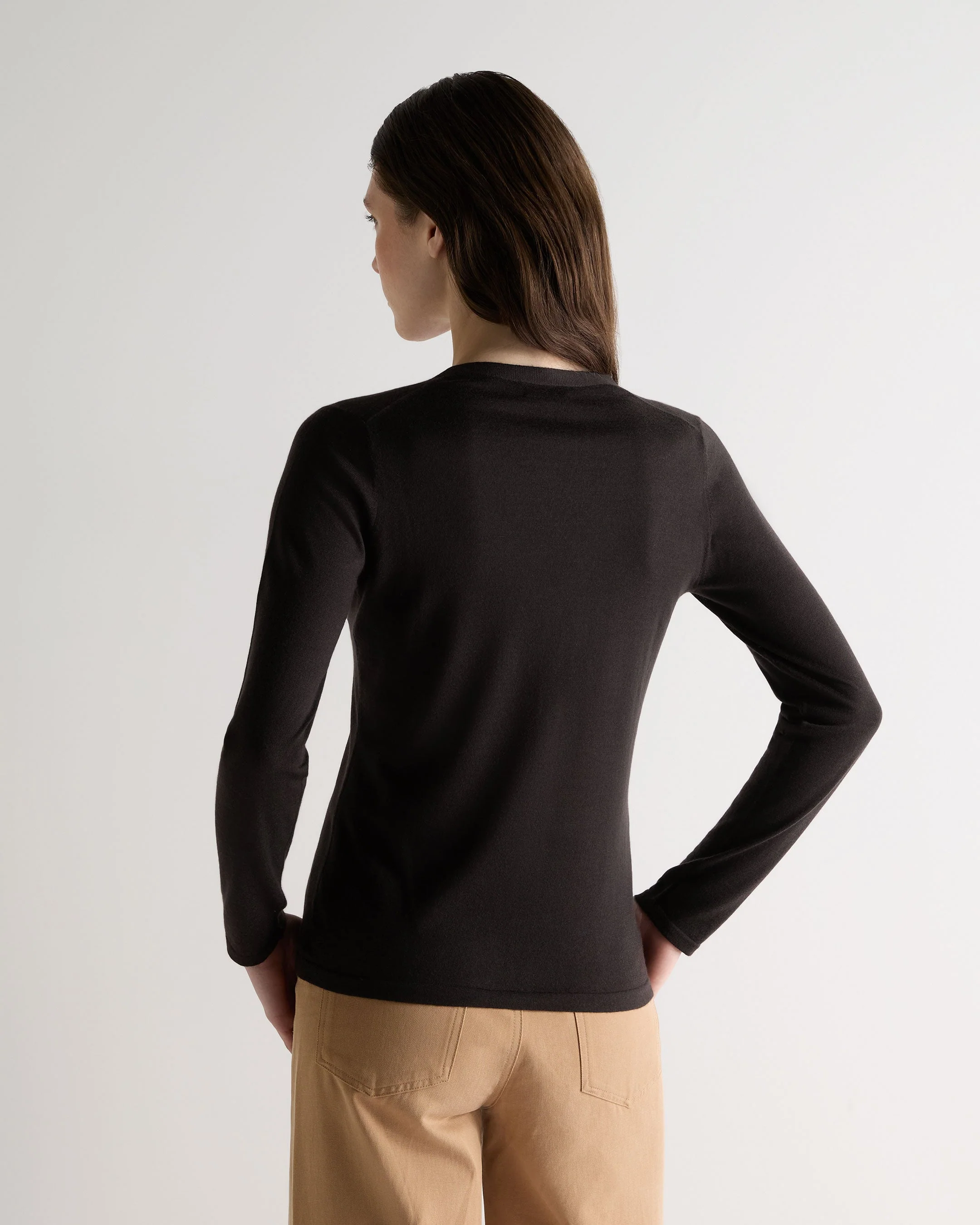 Women's Mia Superfine Cashmere V Neck Cardigan Chocolate Brown