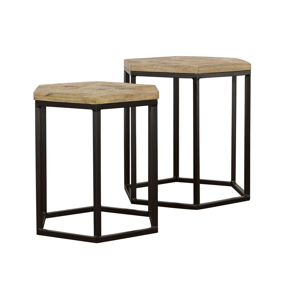 Adger  Hexagonal Nesting Tables Natural and Black