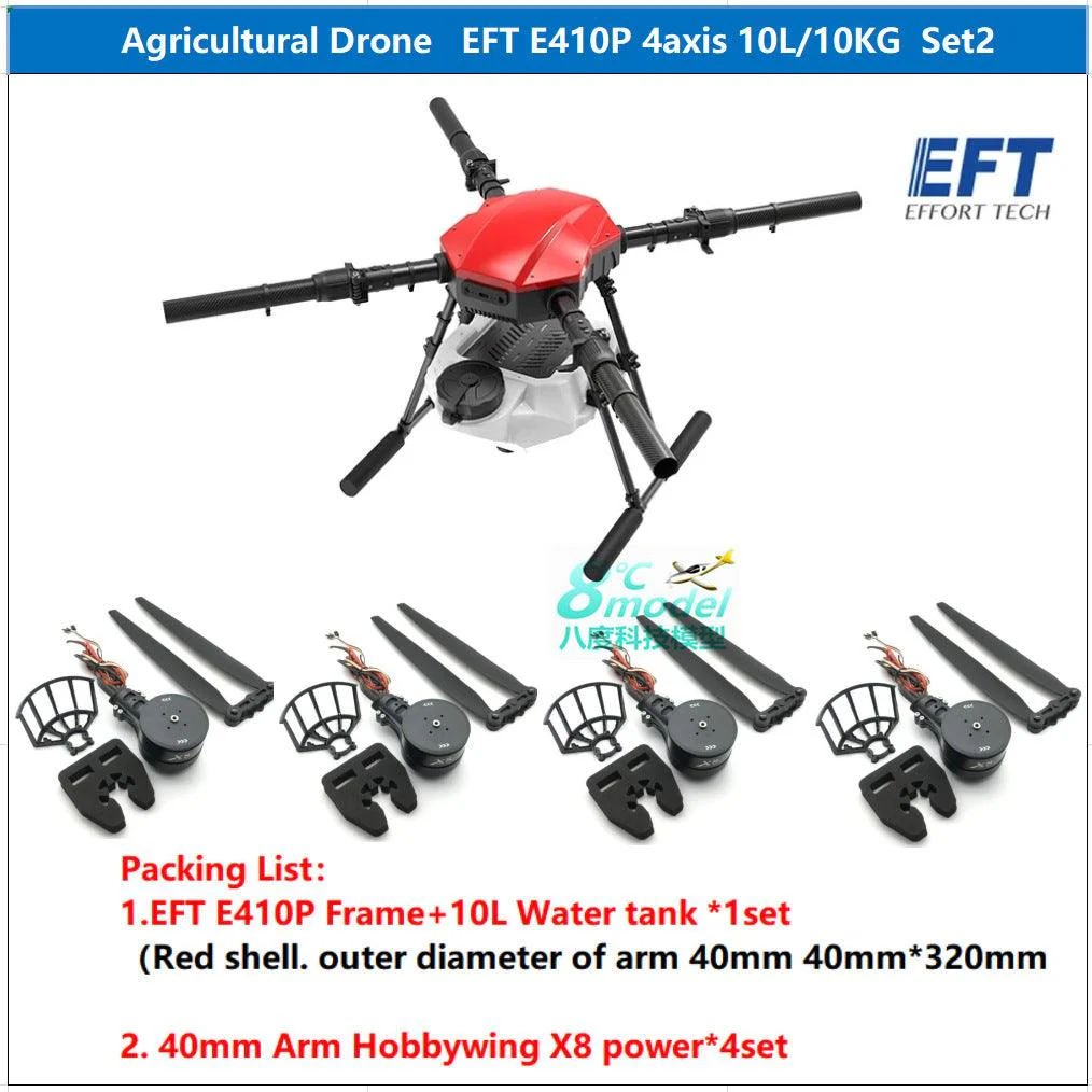 EFT E410P 10L Agriculture Drone - 4 Axis Agriculture Drone frame  10L Water Tank 30inch Propeller Compact With Hobbywing X8, JIYI K3A Pro,Skydroid H12