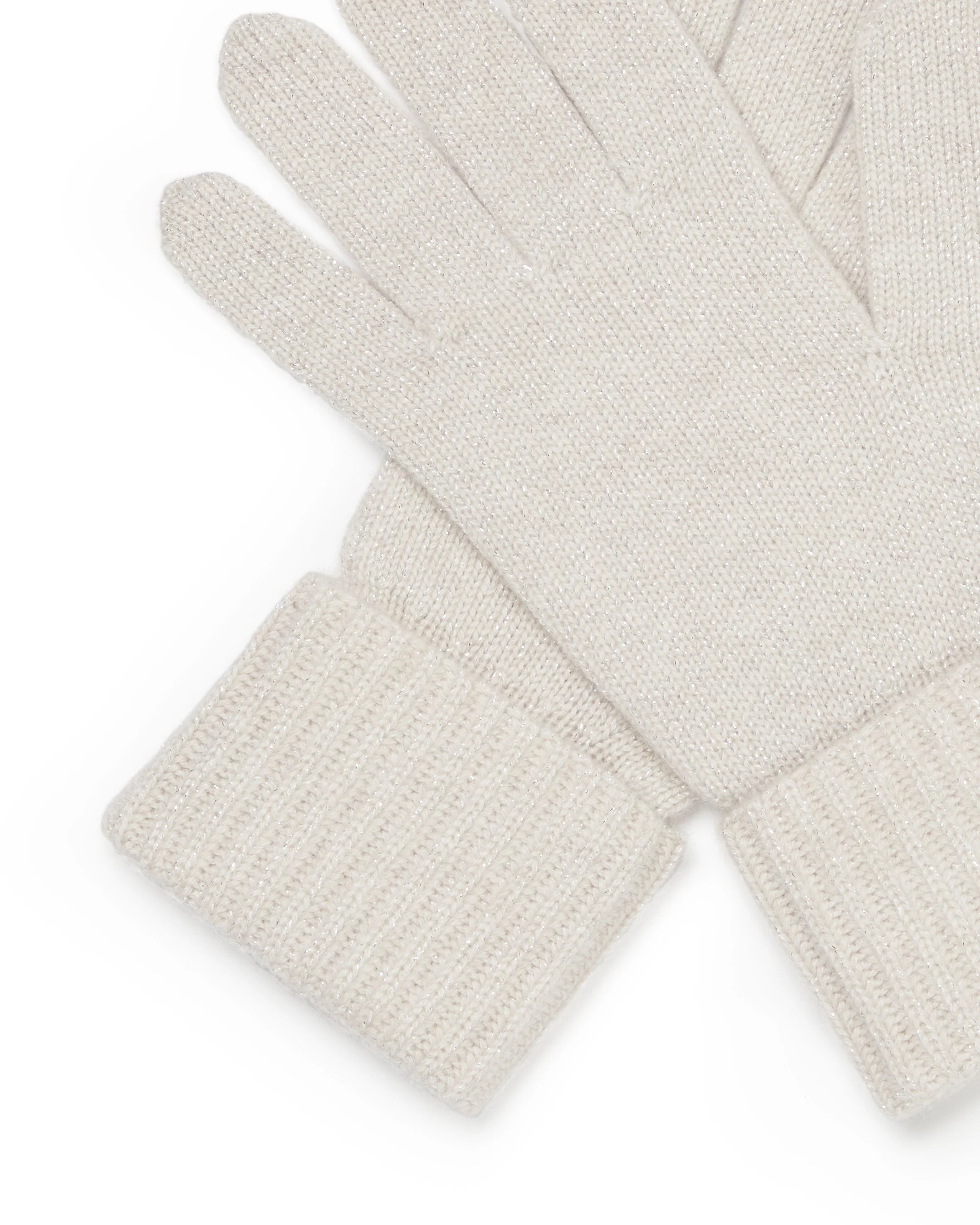 Women's Ribbed Cashmere Gloves With Lurex Ecru White Sparkle