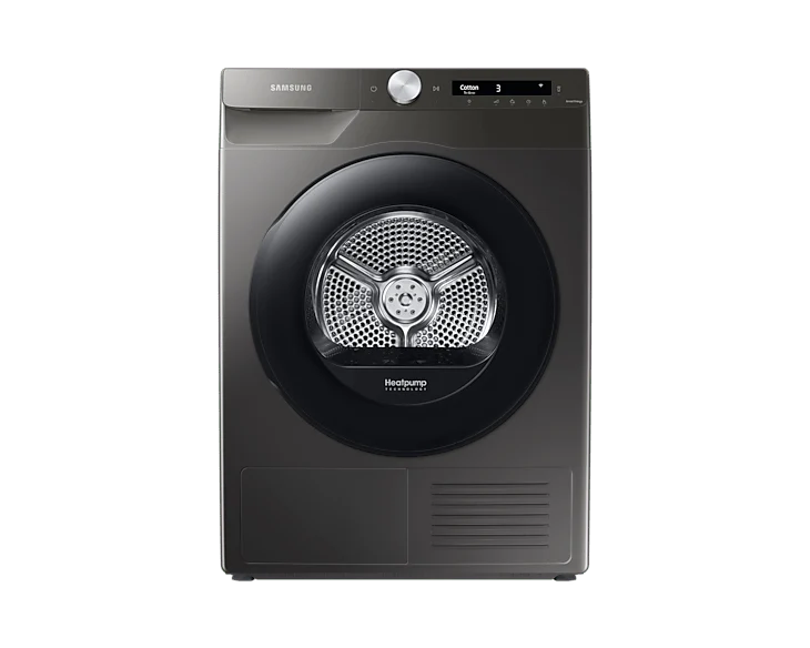 Samsung 220 volt washer front load silver 9 KG with ADD WASH WW90T55/220V/S1GR and Samsung 220 volt 8KG Dryer Silver Graphite Heat Pump Ventless Self Condensing DV80T5220A-220v-SGR