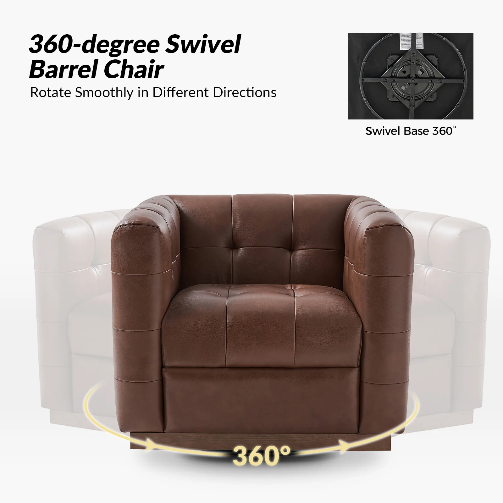 Arnold Genuine Leather Swivel Club Chair in Brown