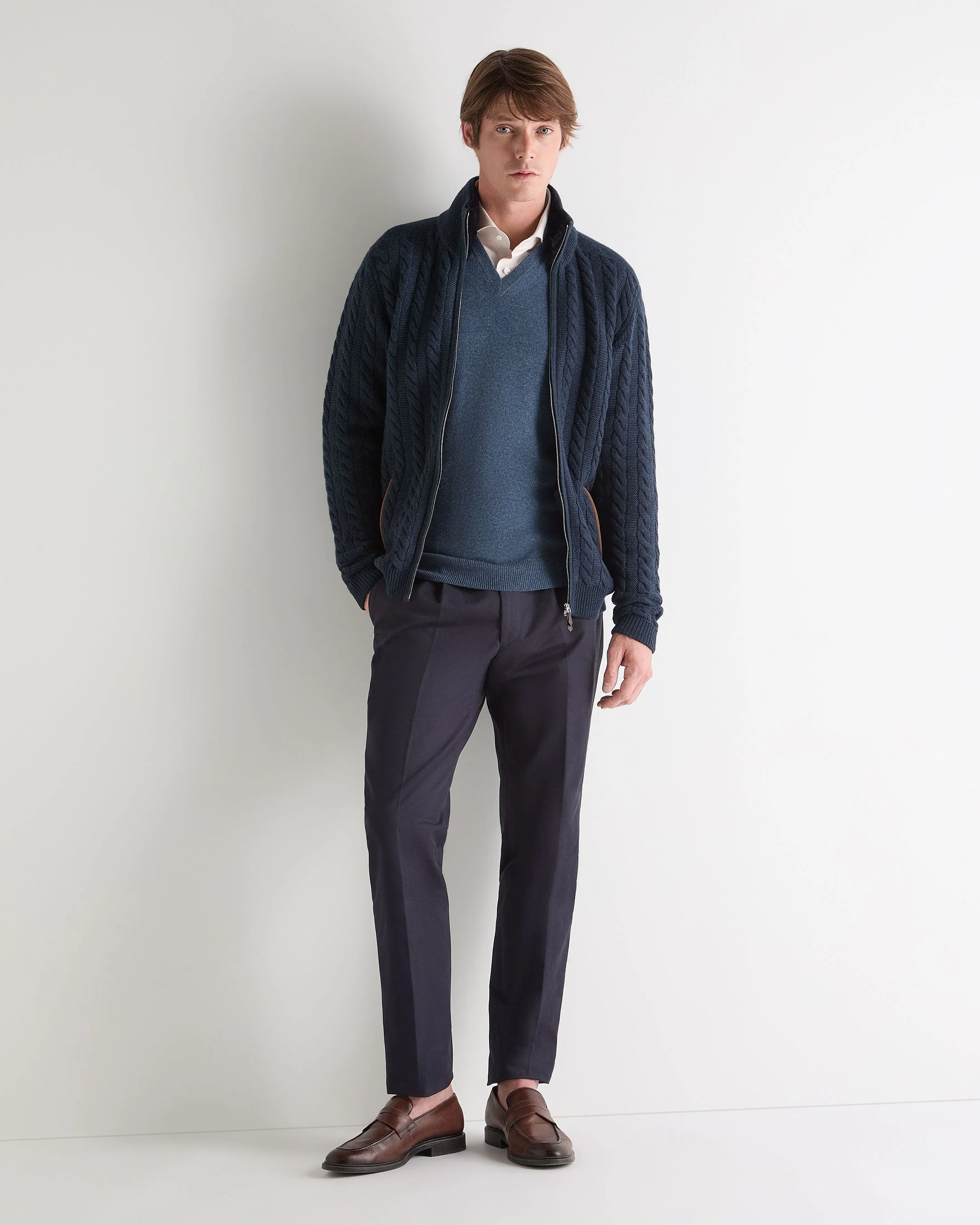 Men's Burlington V Neck Cashmere Sweater Light Denim Blue