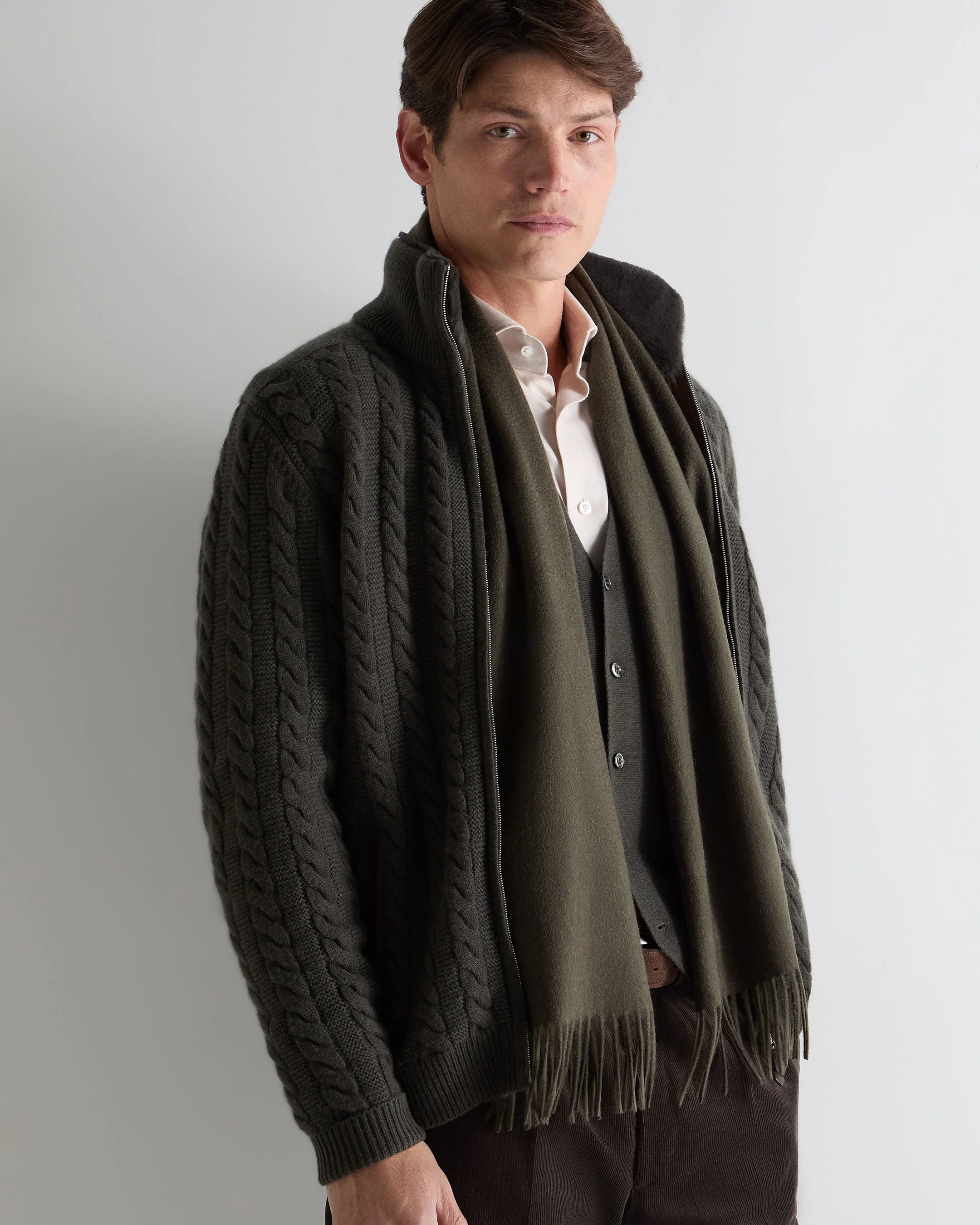 Unisex Woven Cashmere Scarf Arabica Khaki Green