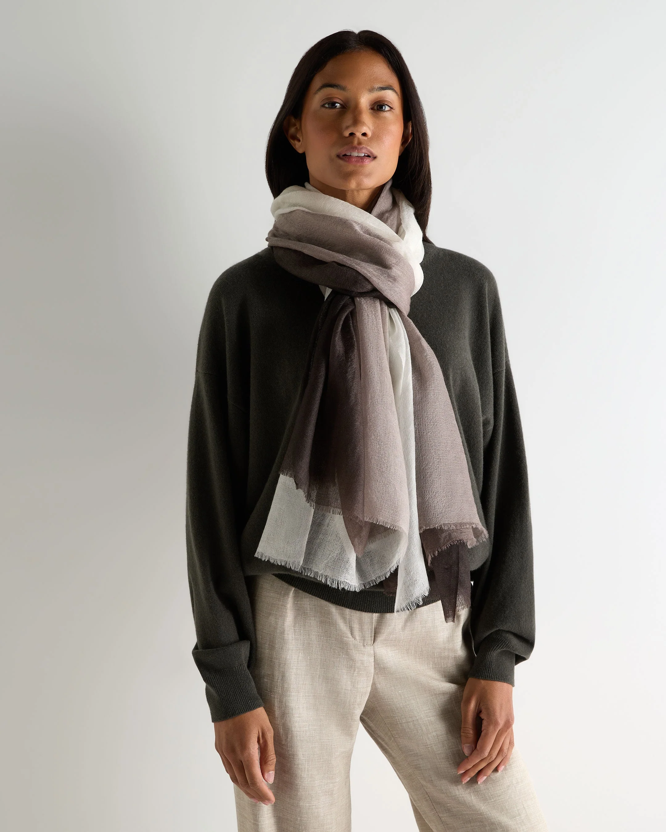 Women's Dip Dye Cashmere Scarf Chocolate Brown
