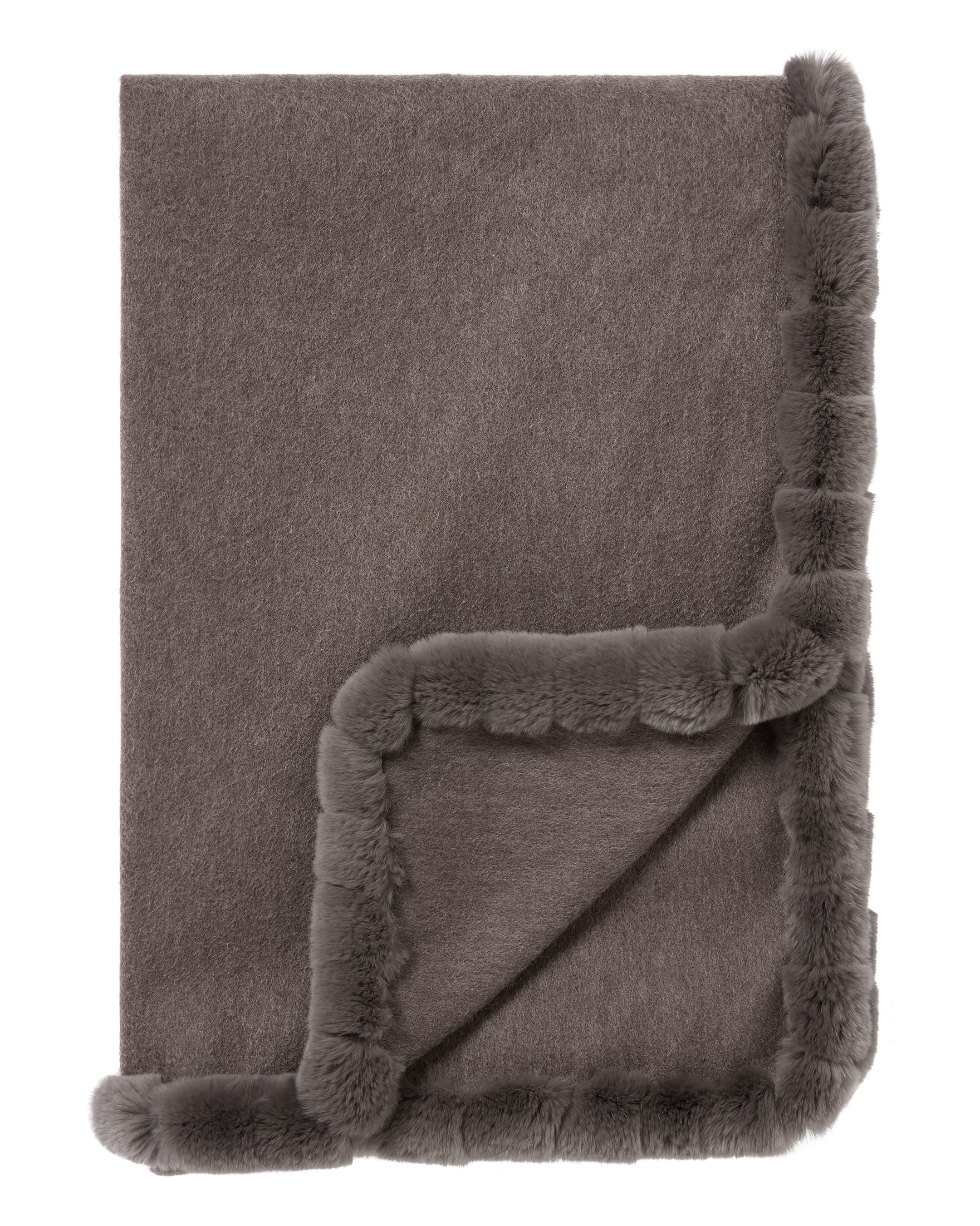 Women's Meribel Woven Fur Trim Cashmere Shawl Otter Brown