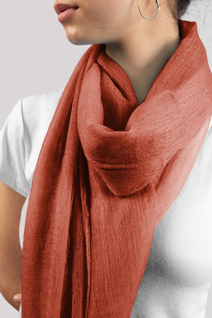 Handwoven Pure Cashmere Scarf Shawl in Pumpkin Orange