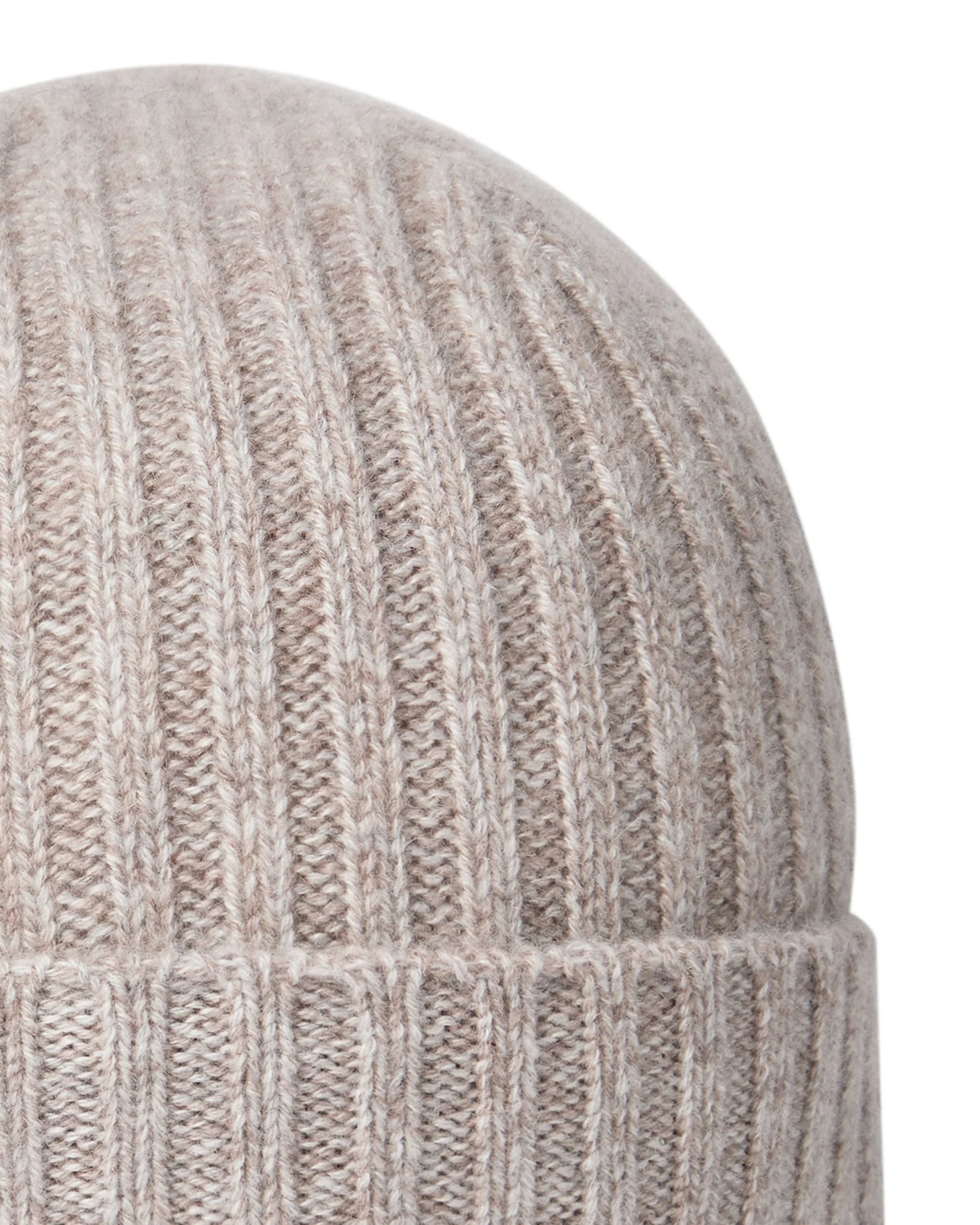 Unisex Chunky Ribbed Cashmere Hat Basilica Beige Brown Marl