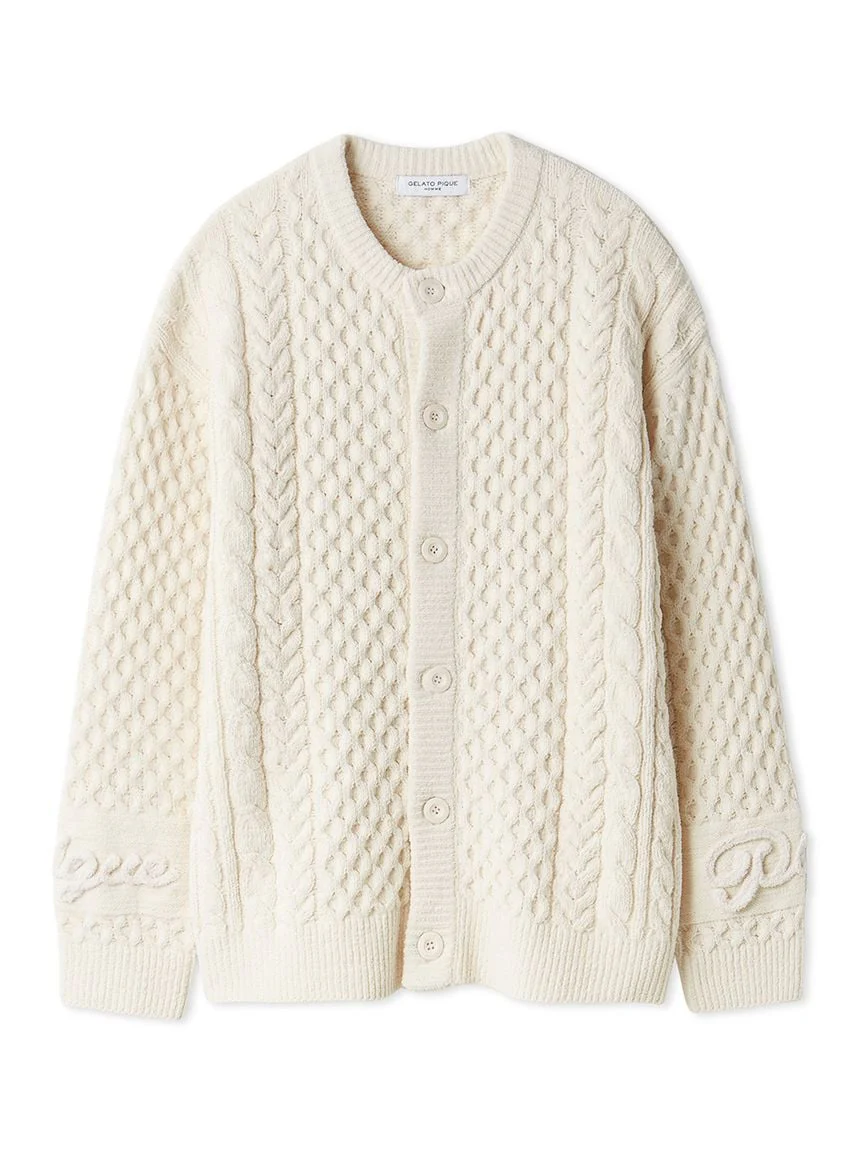 Men's Aran Rope Embroidery Logo Cardigan