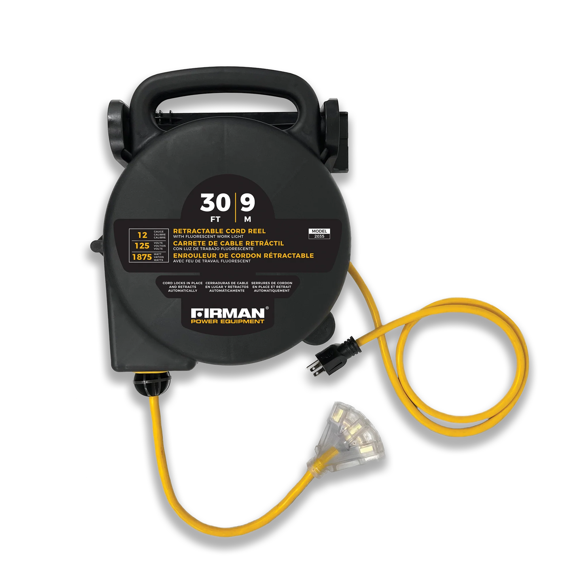 30ft Retractable Extension Cord Reel 5-15P to 4x5-20R