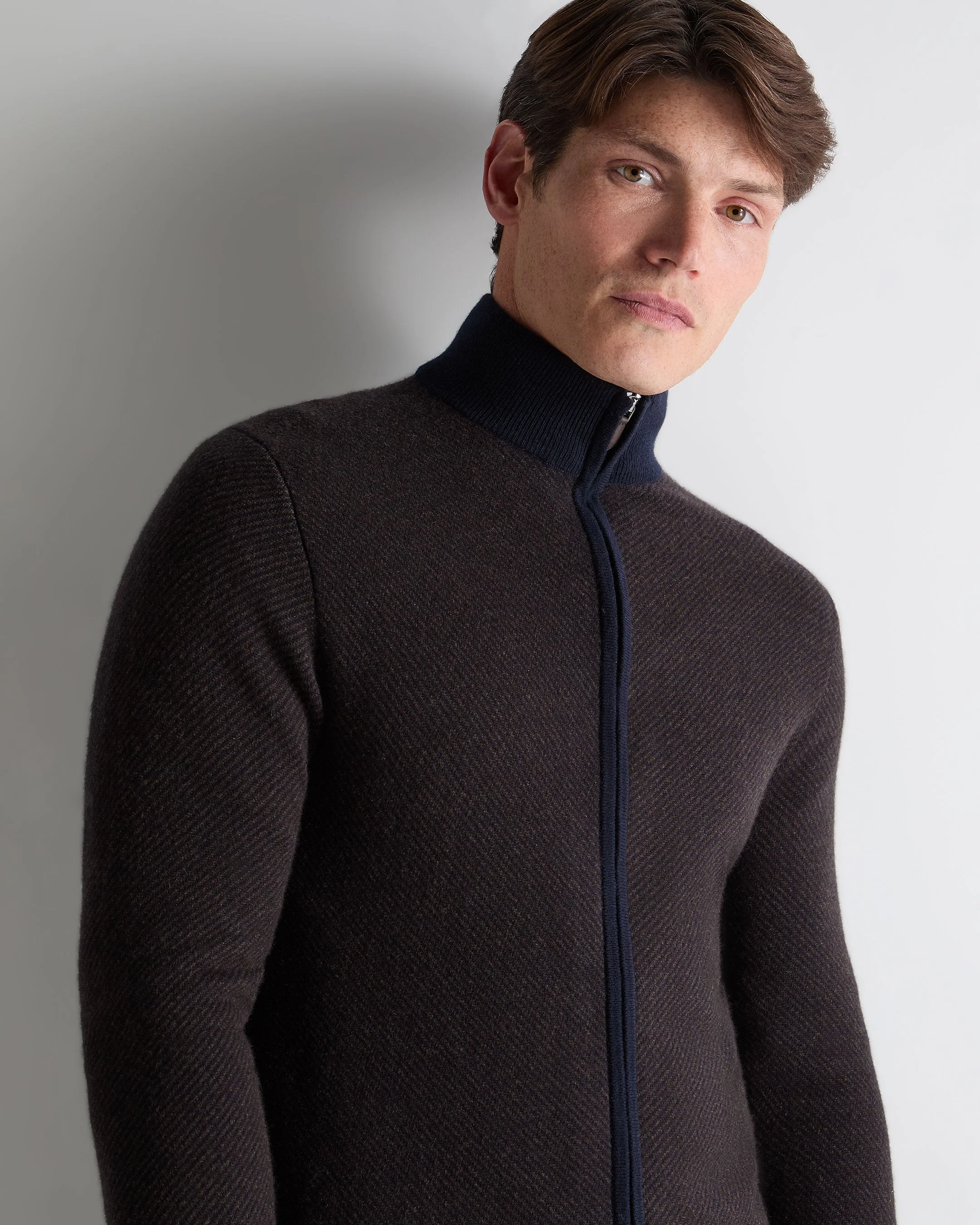 Men's Knightsbridge Full Zip Cashmere Jumper Chocolate Brown