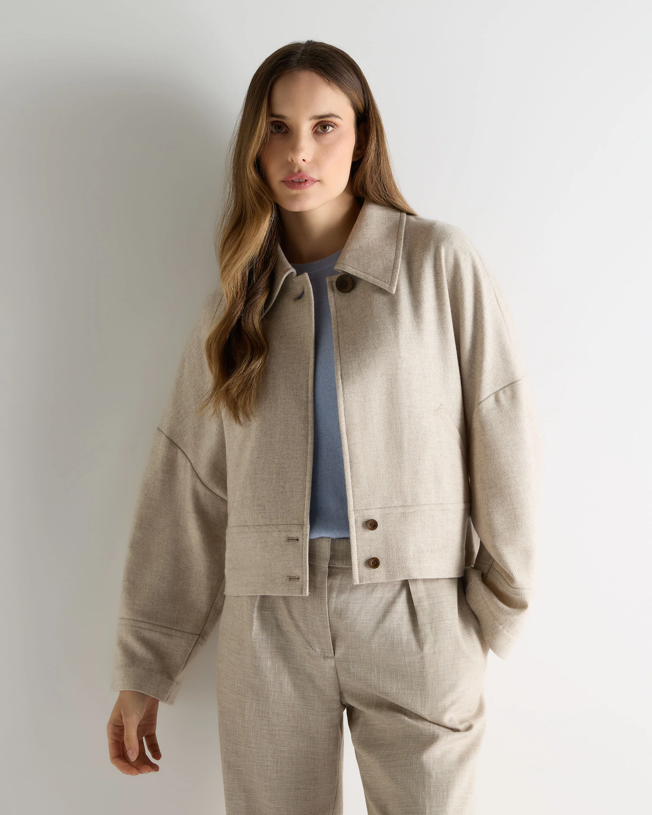 Women's Woven Cashmere Short Jacket Beige Brown