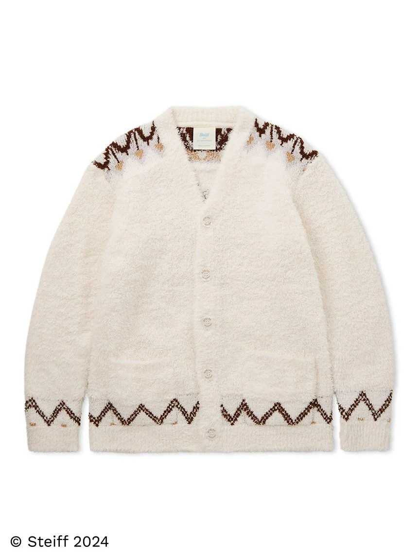 [Steiff] Mens Fair Isle Pattern Fuzzy Cardigan