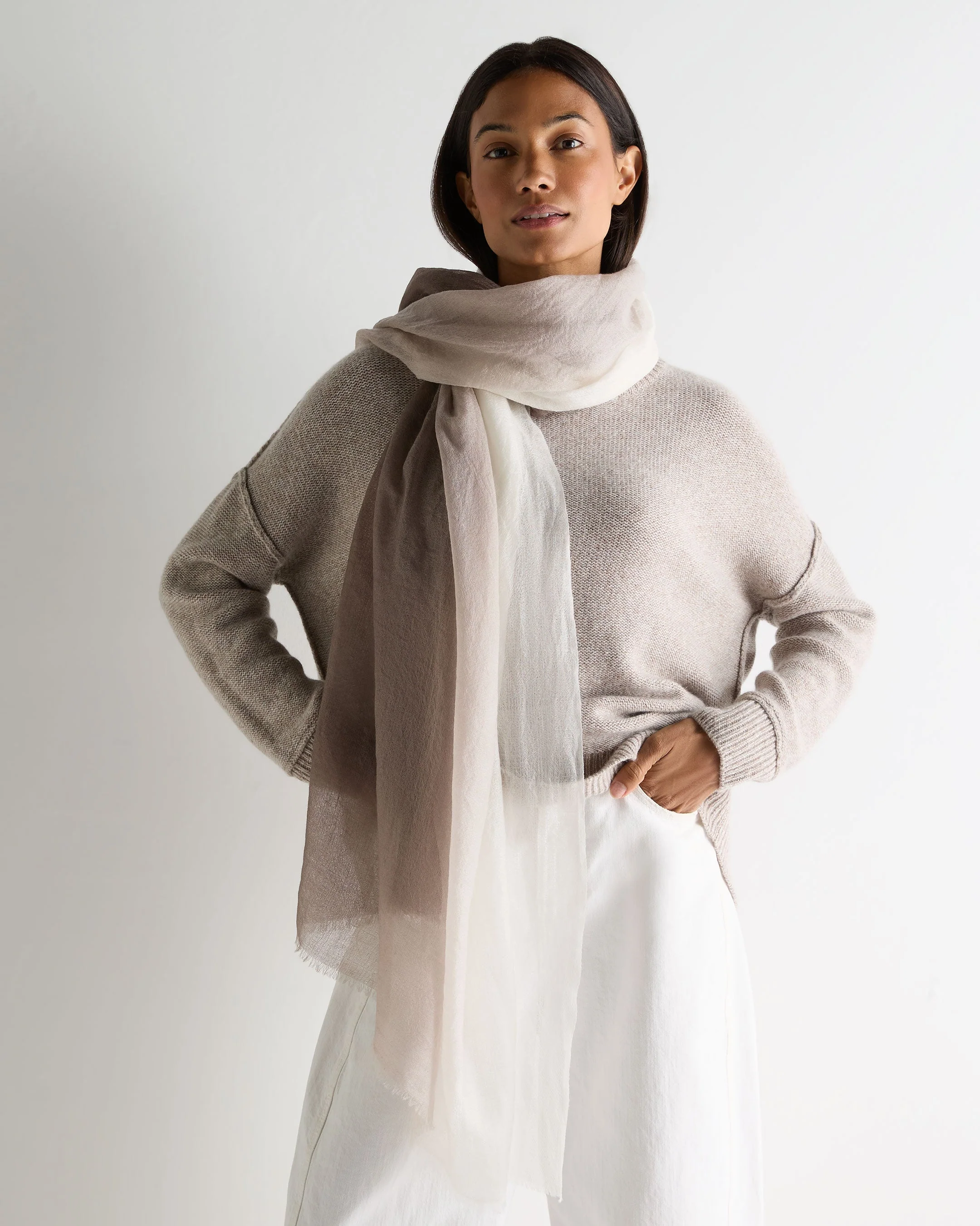 Women's Dip Dye Cashmere Scarf Otter Brown