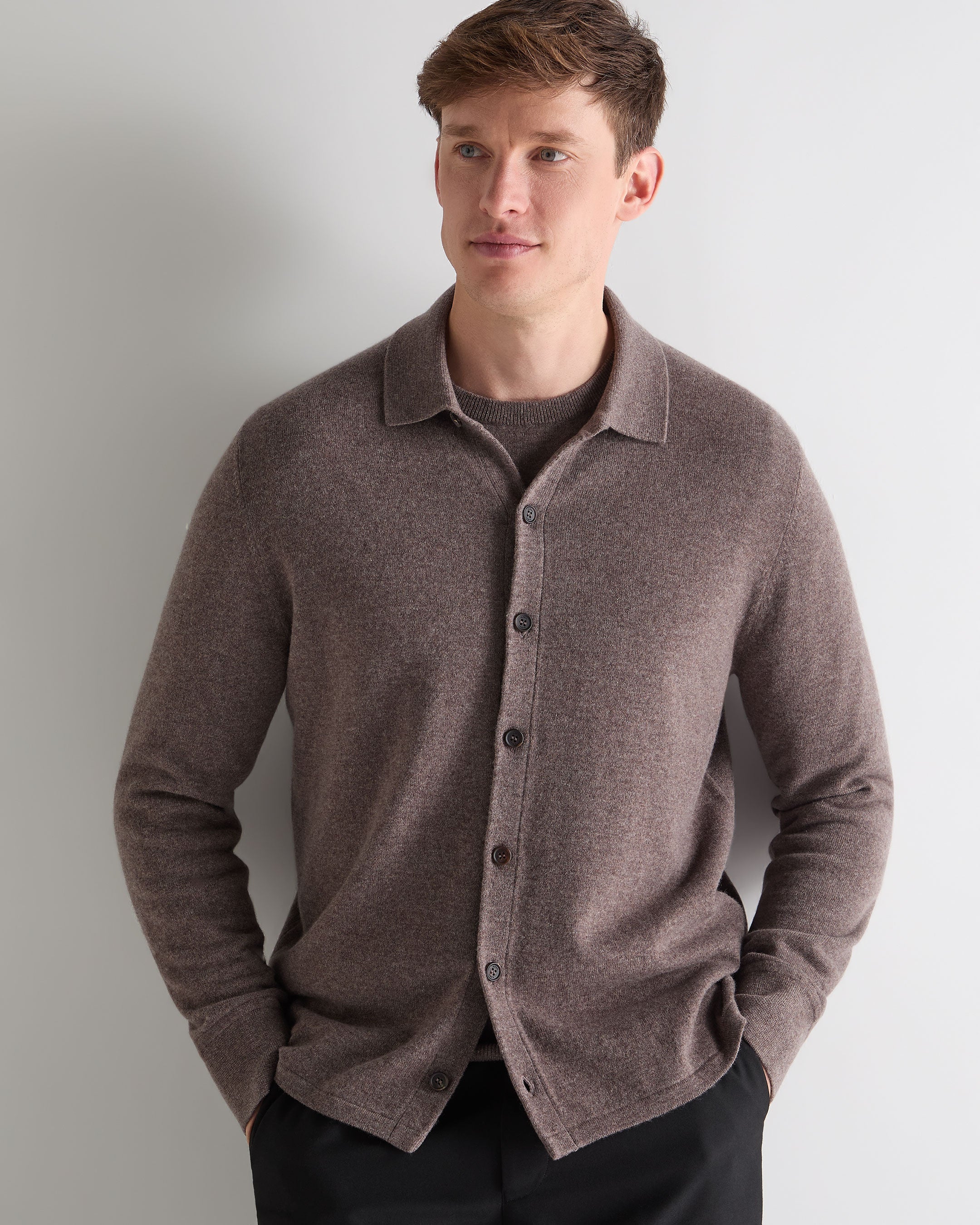 Men's Putney Cashmere Polo Shirt Otter Brown