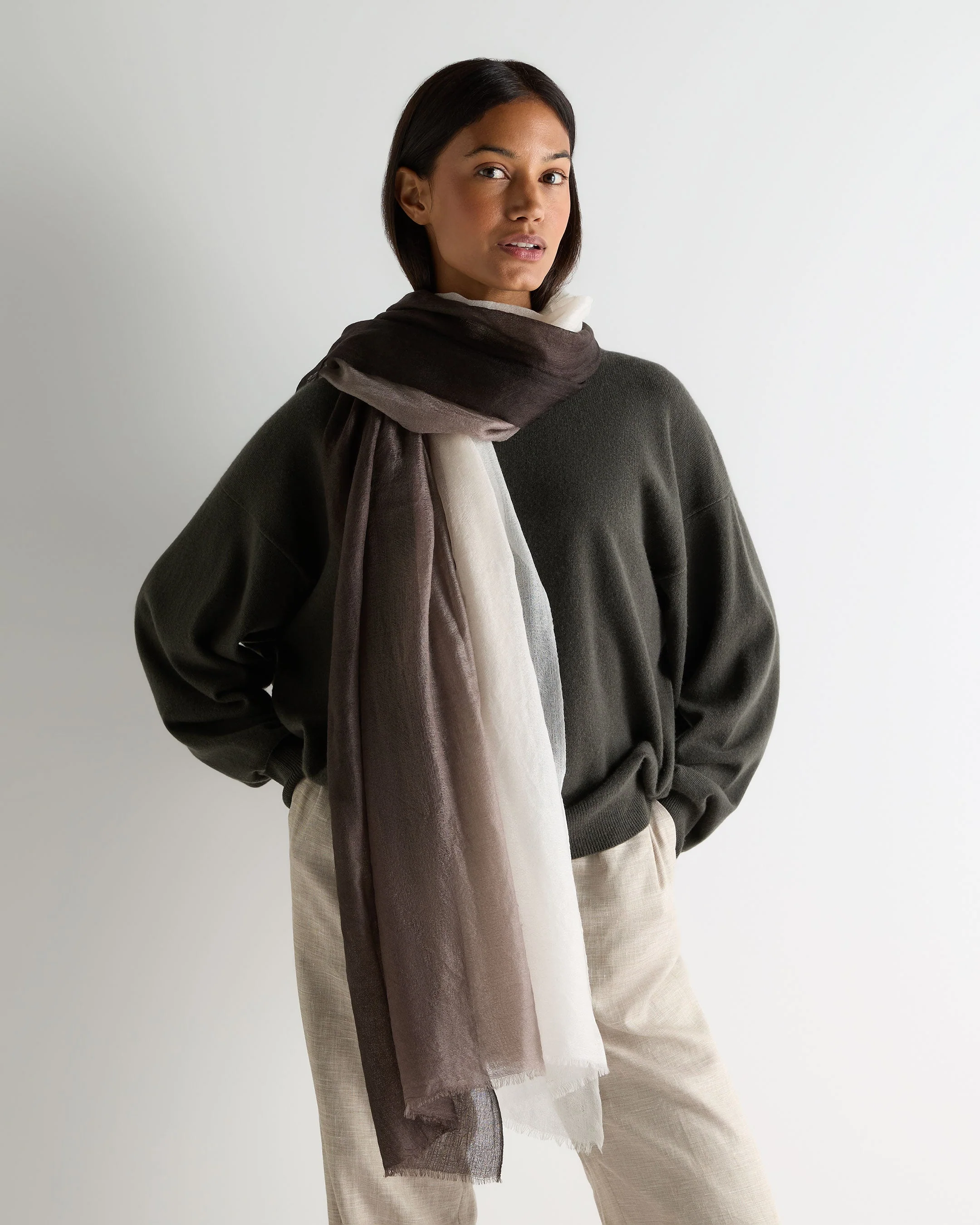 Women's Dip Dye Cashmere Scarf Chocolate Brown