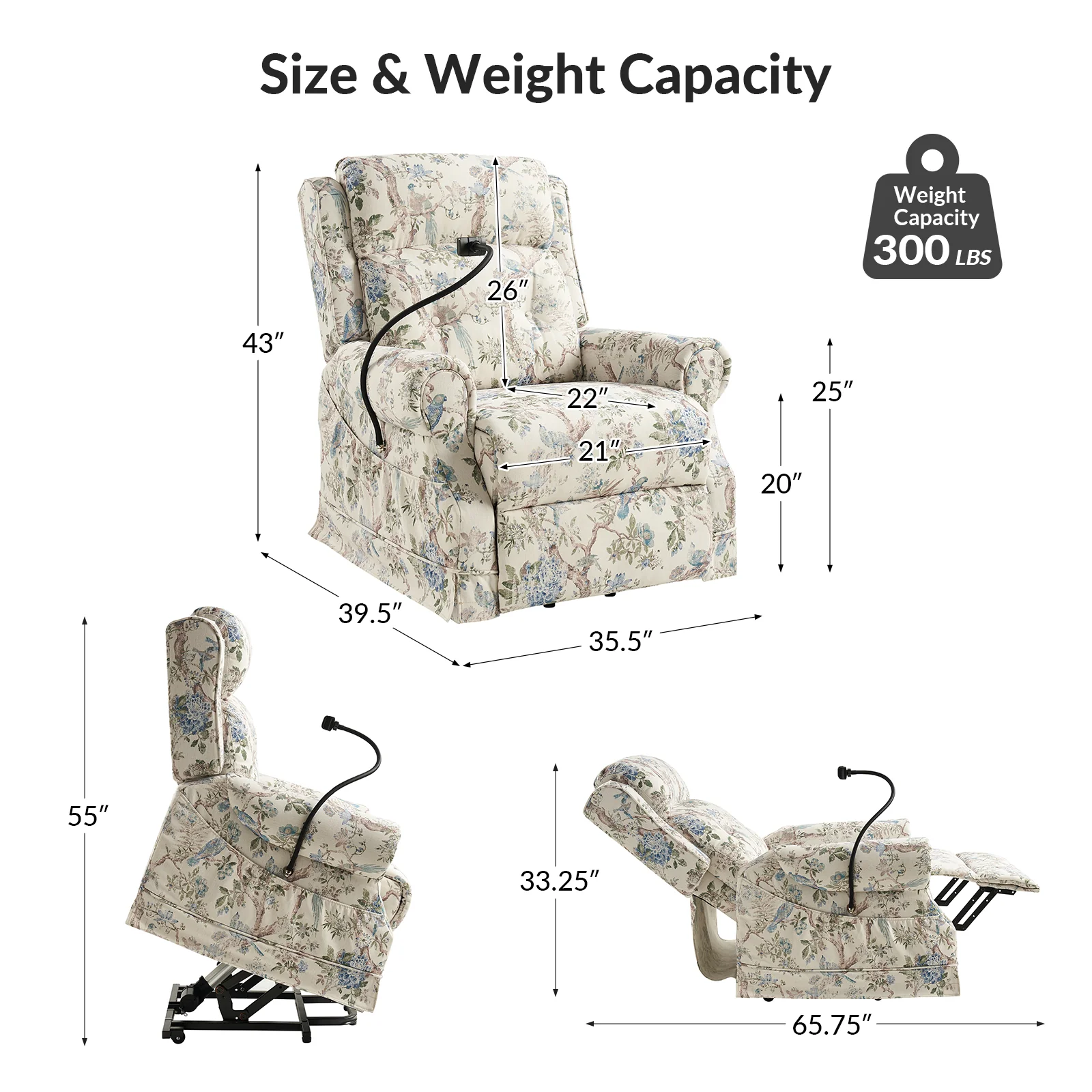 Billy Lift Assist Power Recliner in Bird