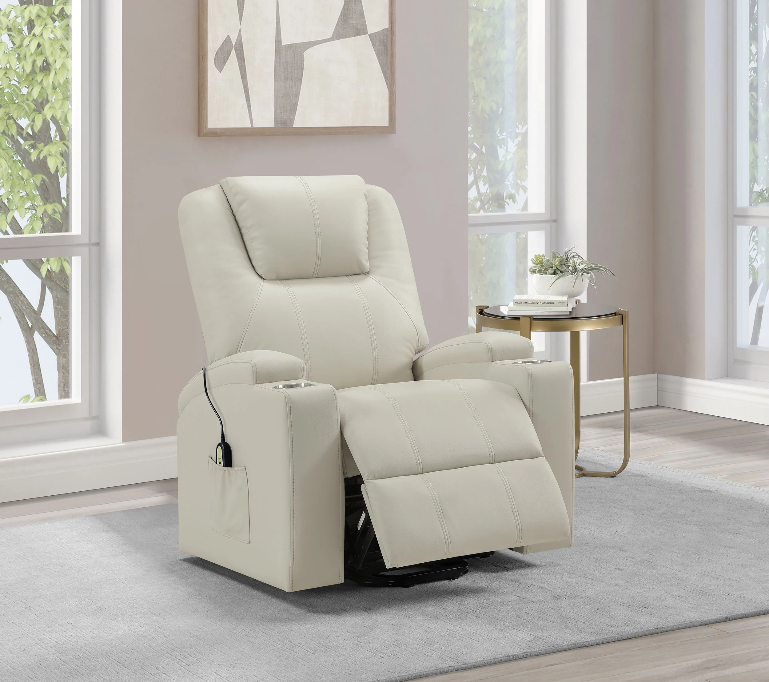 Armstrong Upholstered Power Lift Massage Recliner Ivory