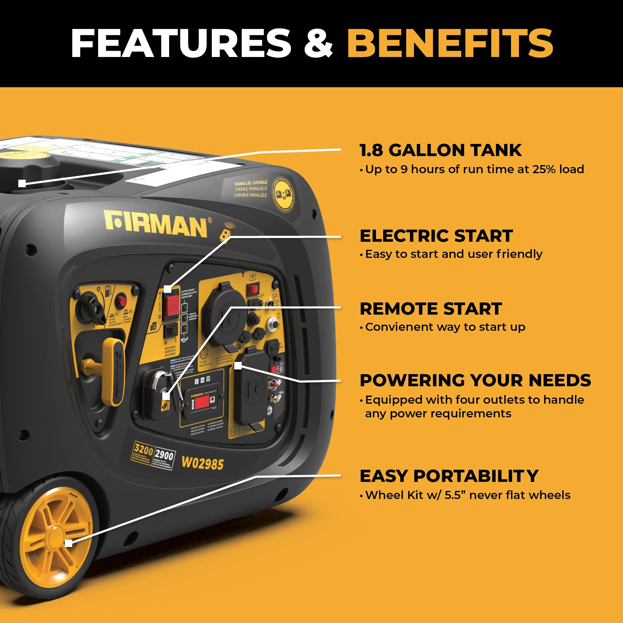 Inverter Portable Generator 3200W Remote Start