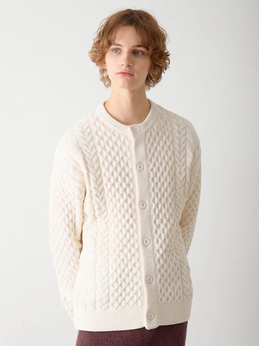 Men's Aran Rope Embroidery Logo Cardigan