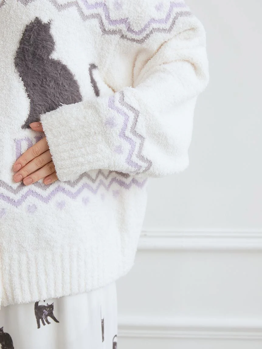 Black Cat Jacquard Collar Cardigan