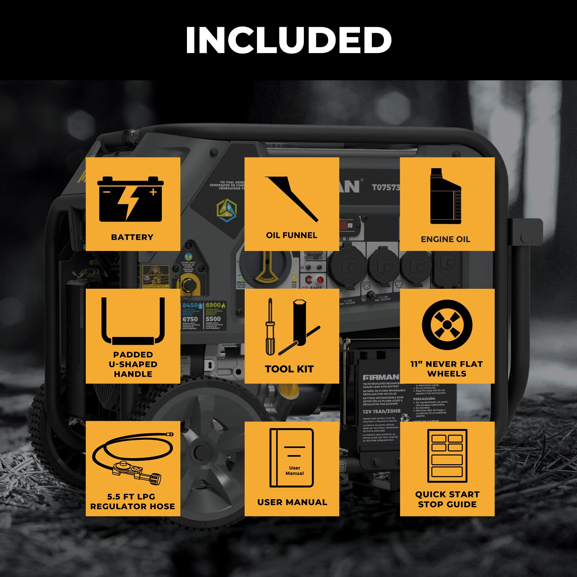 Tri Fuel Portable Generator 9400W Electric Start 120/240V with CO Alert