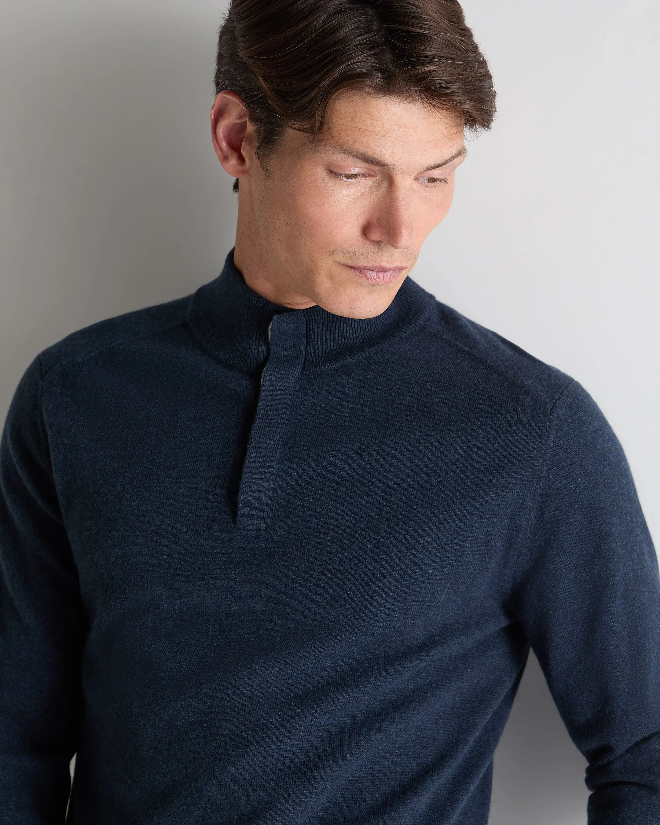 Men's Half Button Cashmere Sweater Indigo Blue