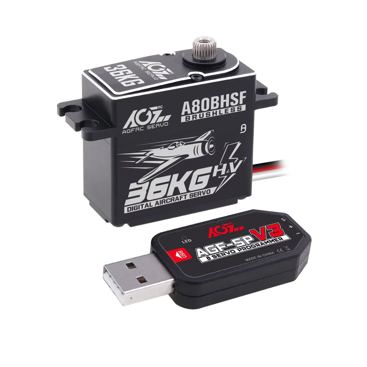 AGFRC Servo A80BHSF - 36KG HV Fast Speed High Torque Brushless Standard Programmable Aircraft Servo for 30-200CC RC Airplane