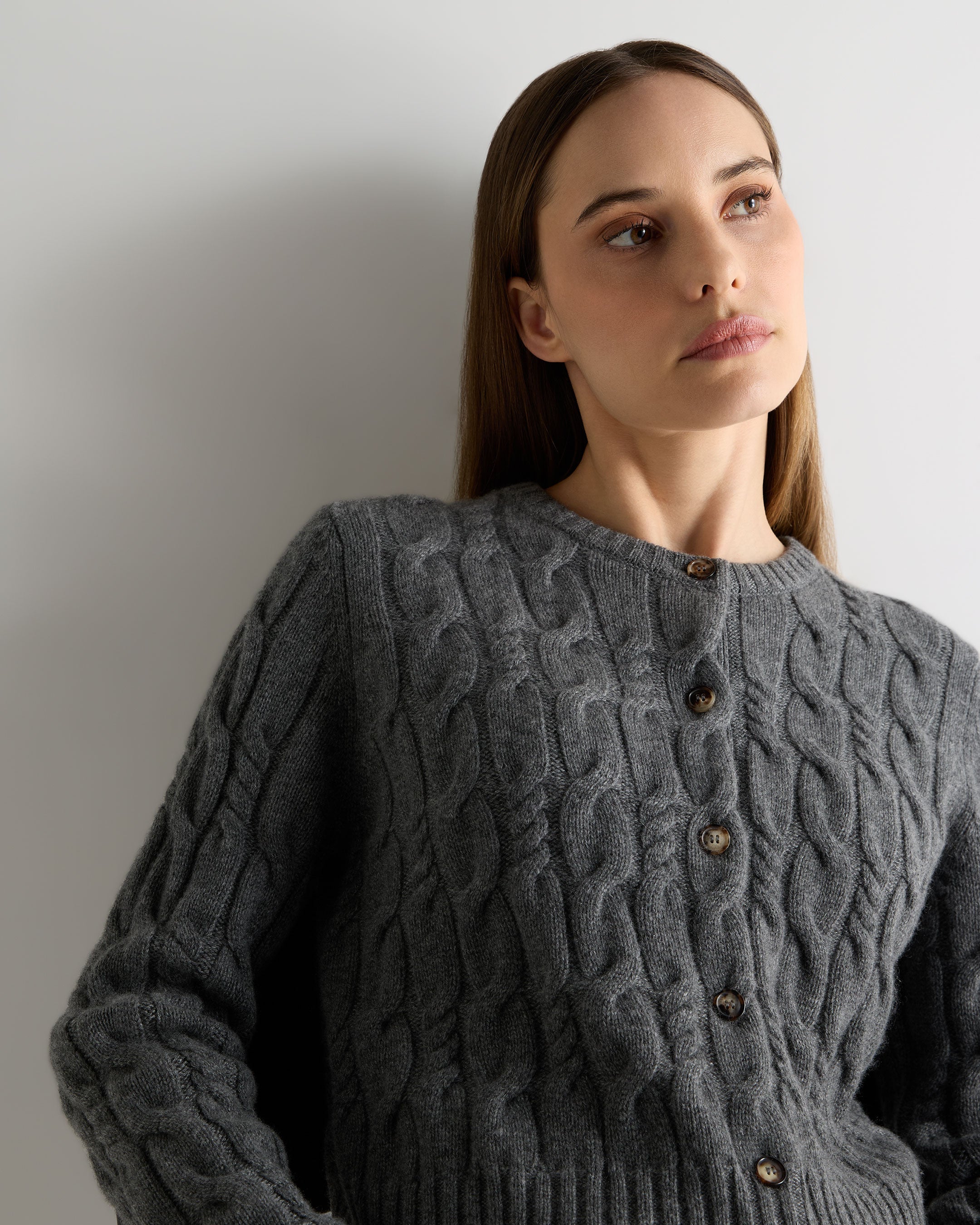 Women's Cable Cashmere Cardigan Elephant Grey