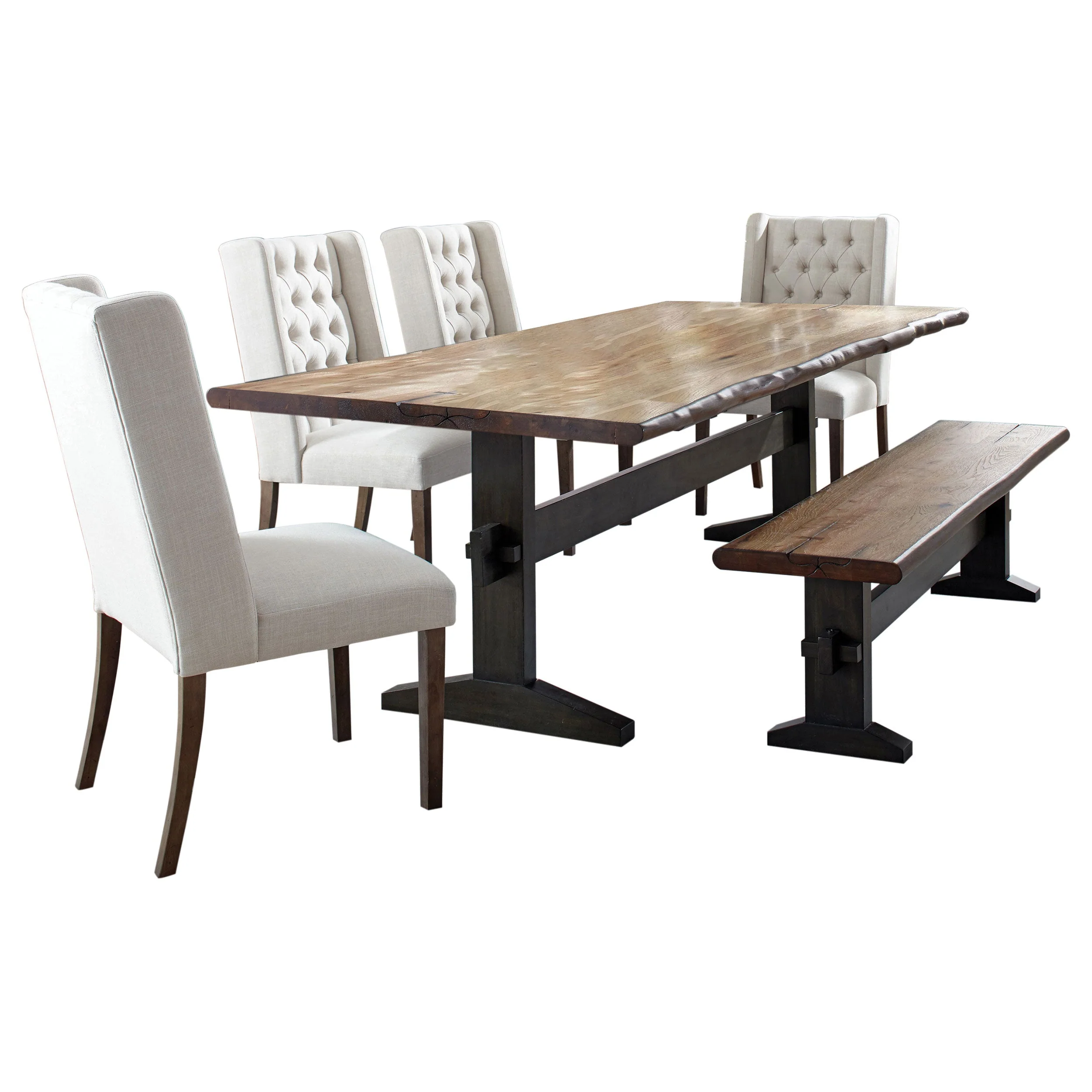 Bexley  Rectangular Live Edge Dining Table Set Honey
