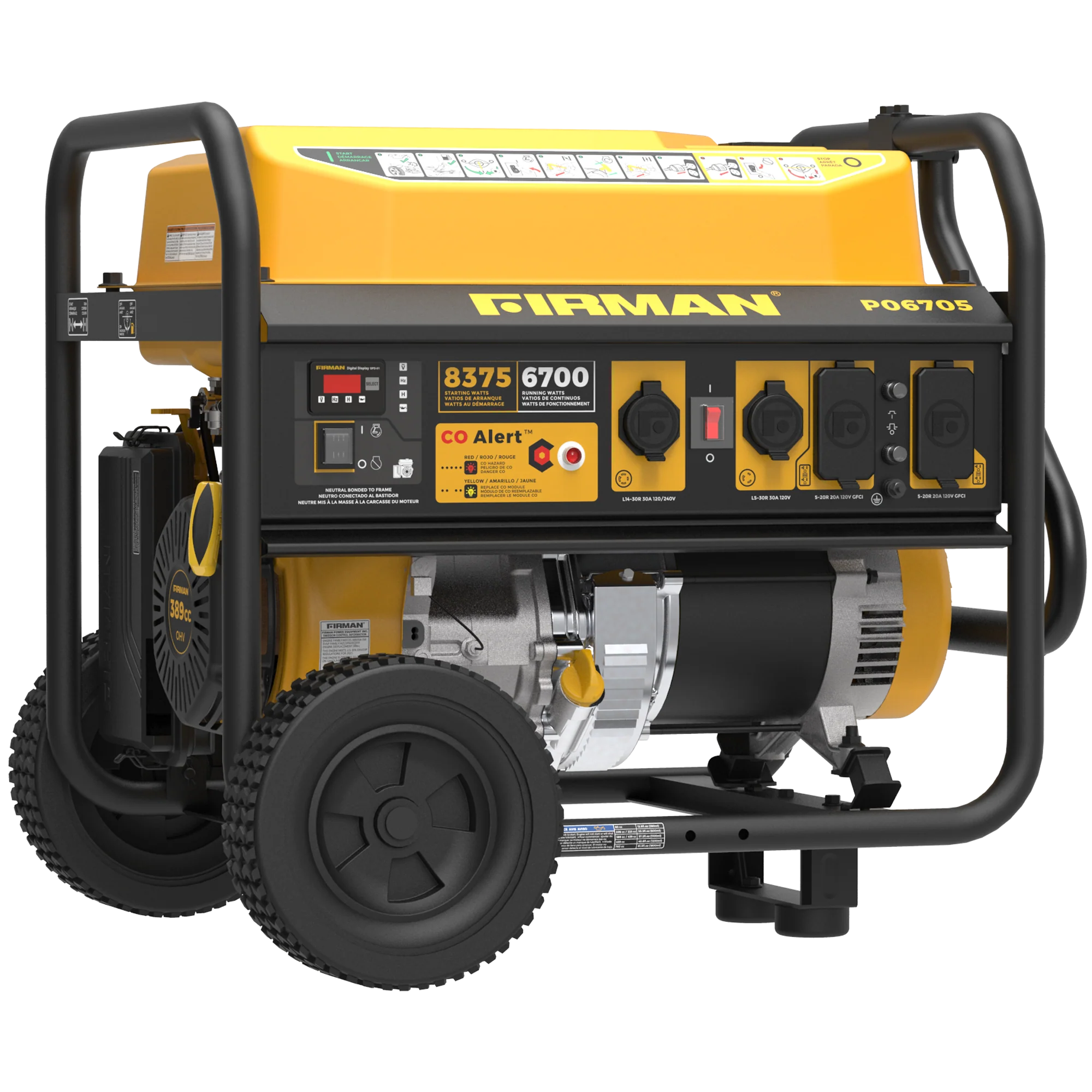 Gas Portable Generator 8375W Recoil Start 120/240V With CO Alert