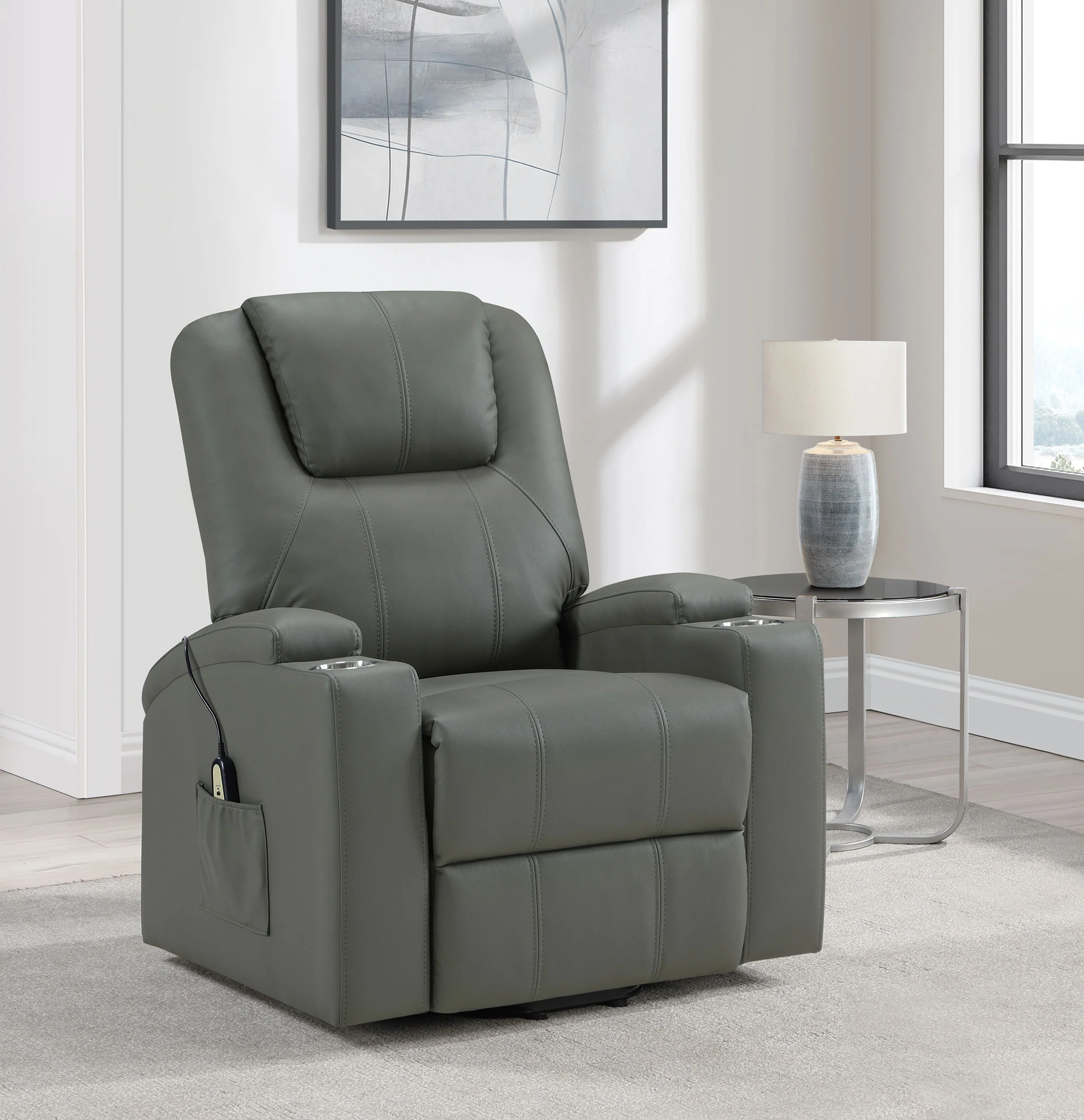 Armstrong Upholstered Power Lift Massage Recliner Ivory